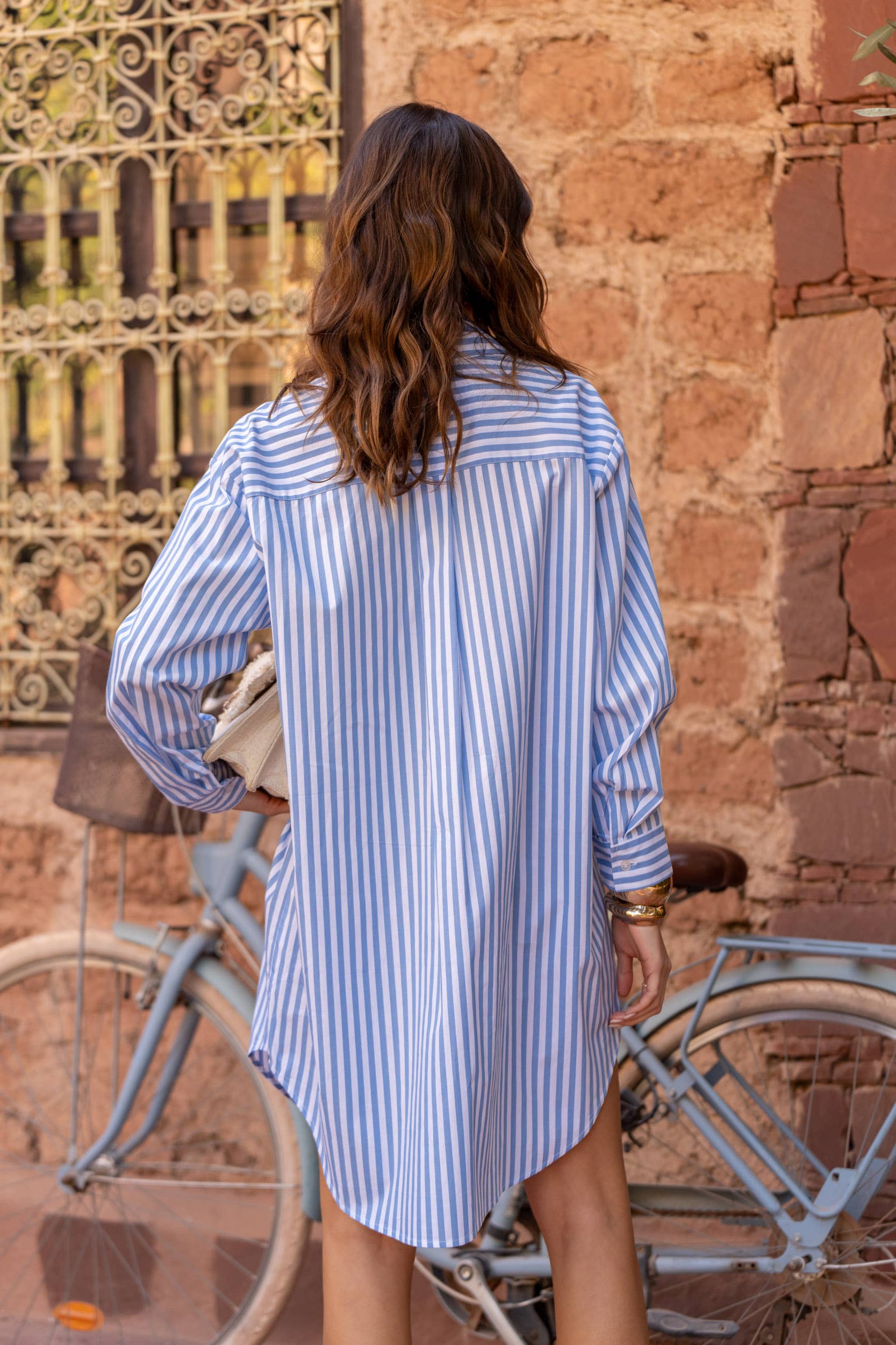 European Collection Striped Cotton Shirt Dress CH8136