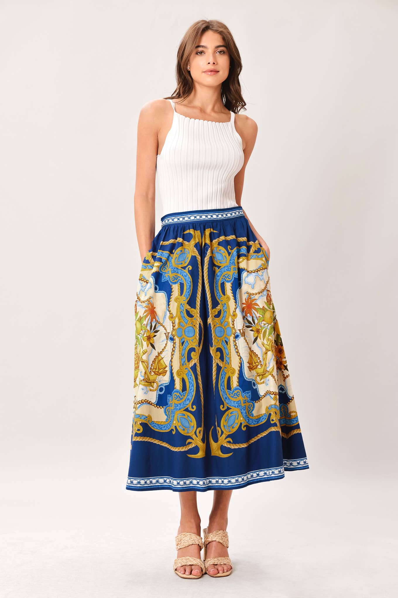 Flying Tomato Printed Woven Midi Skirt IK7766