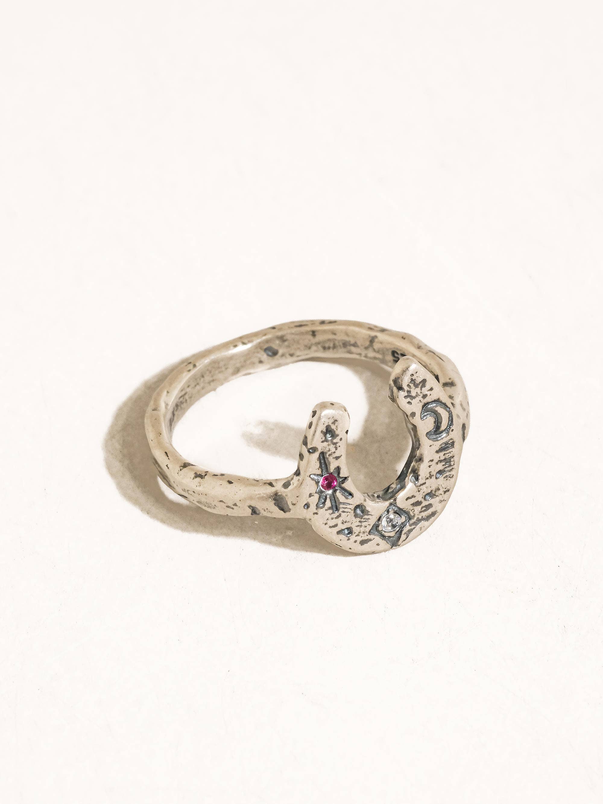 Flânerie Sparrow 18K Gold Vintage Silver Celestial Horseshoe Ring
