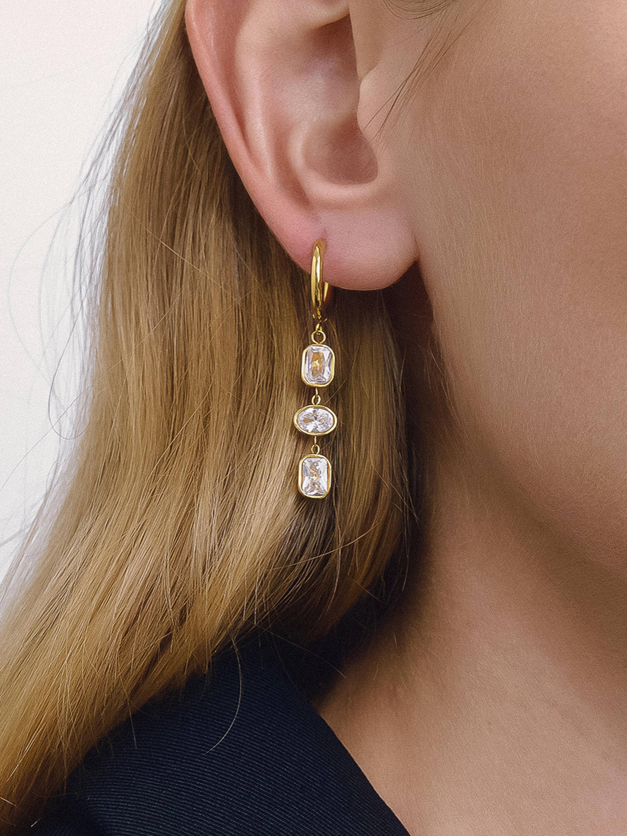 Flânerie Sunniva 18K Gold Non-Tarnish CZ Triple Drop Earrings