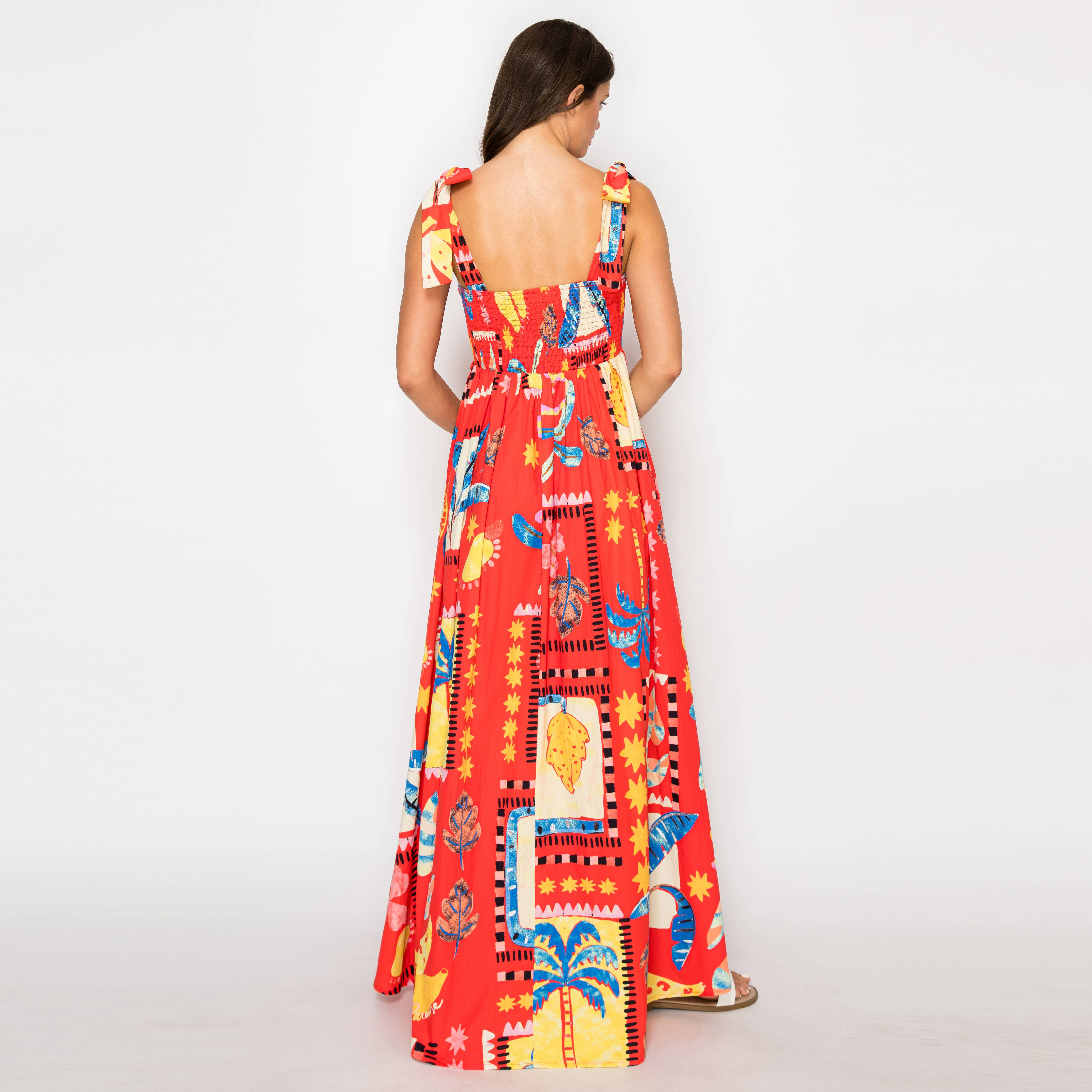 LoveWednesday Retro Red Tropical Maxi Dress