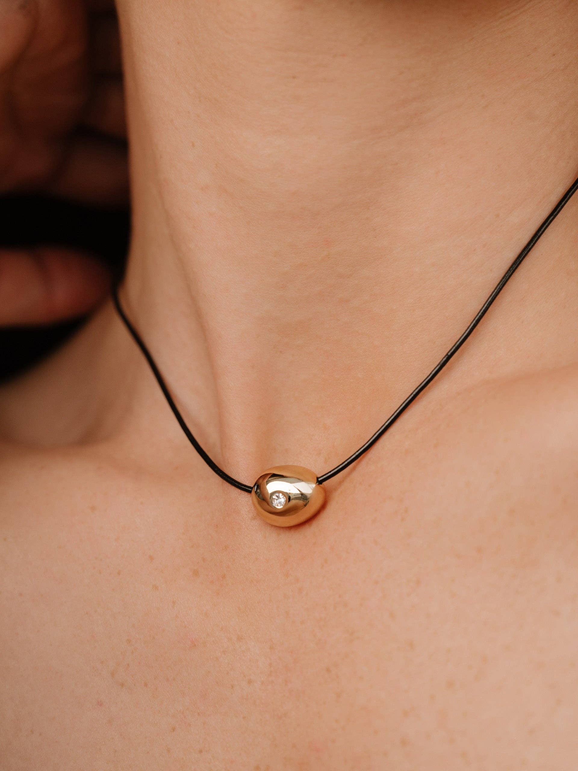 Ettika Polished Pebble Leather Pendant Necklace