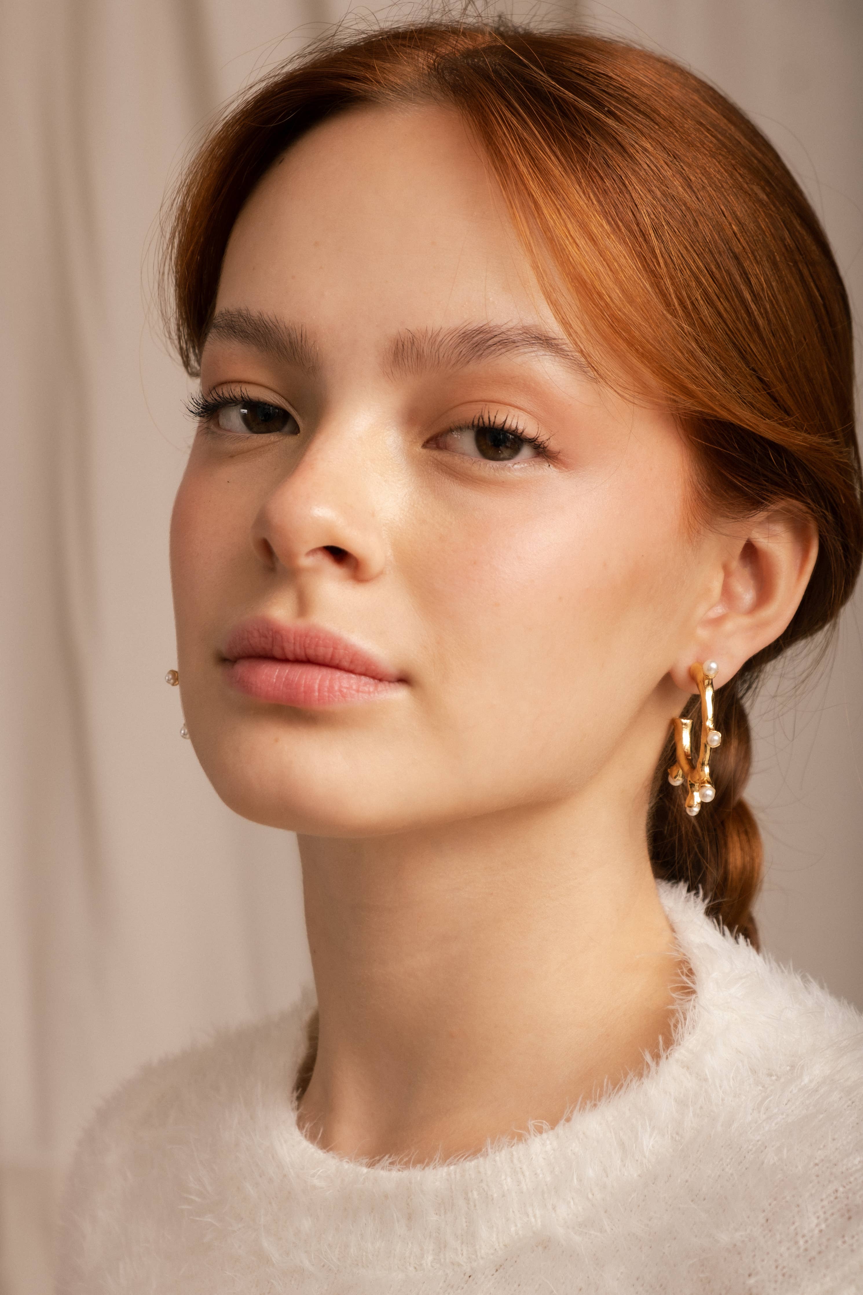 Sarka + Cleo Gold Pearl Studded Hoop Earrings