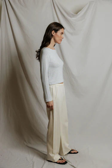 Perfect White Tee Ainsley Brushed Sweater Stripe Long Sleeve Boat Neck Top