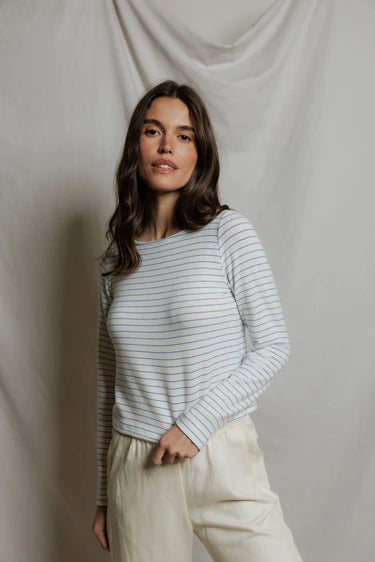 Perfect White Tee Ainsley Brushed Sweater Stripe Long Sleeve Boat Neck Top