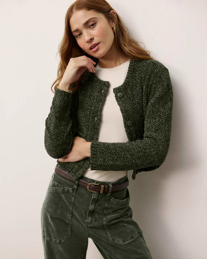 Splendid Andrea Crop Cardigan in Green Spruce RS4K861