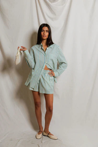 Perfect White Tee Julie Stripe Poplin Pull-On Shorts With Pockets