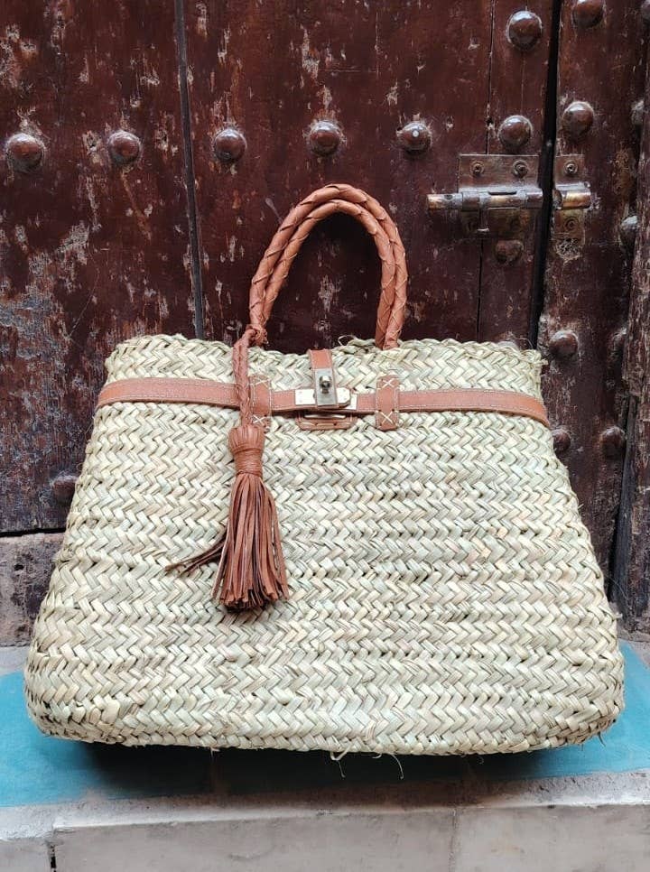 French Market Bags Straw Beach Tote Bag with Leather Handles #7