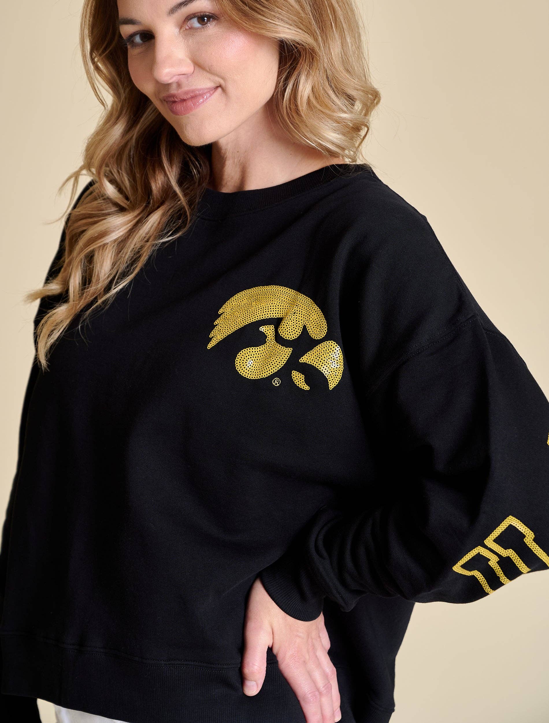 Stewart Simmons Sequin Boxy Iowa Sweatshirt