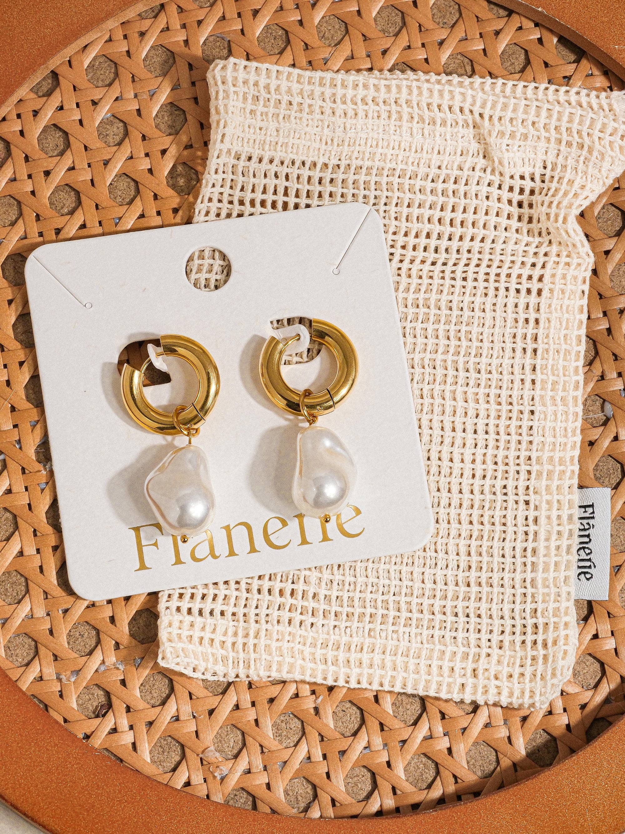 Flanerie Oceana Gold Statement Large Pearl Earring