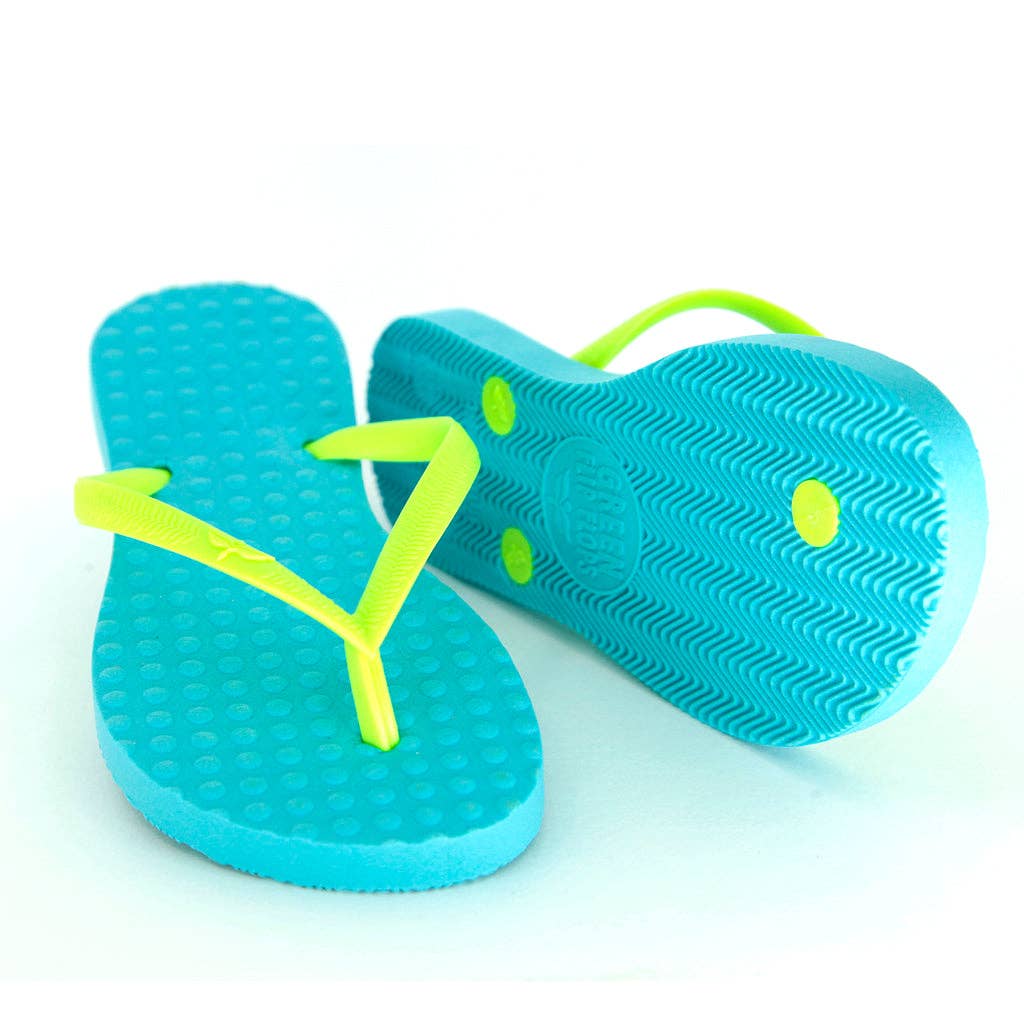 Green Sustainable Flip Flops Turquoise with Lemon Straps