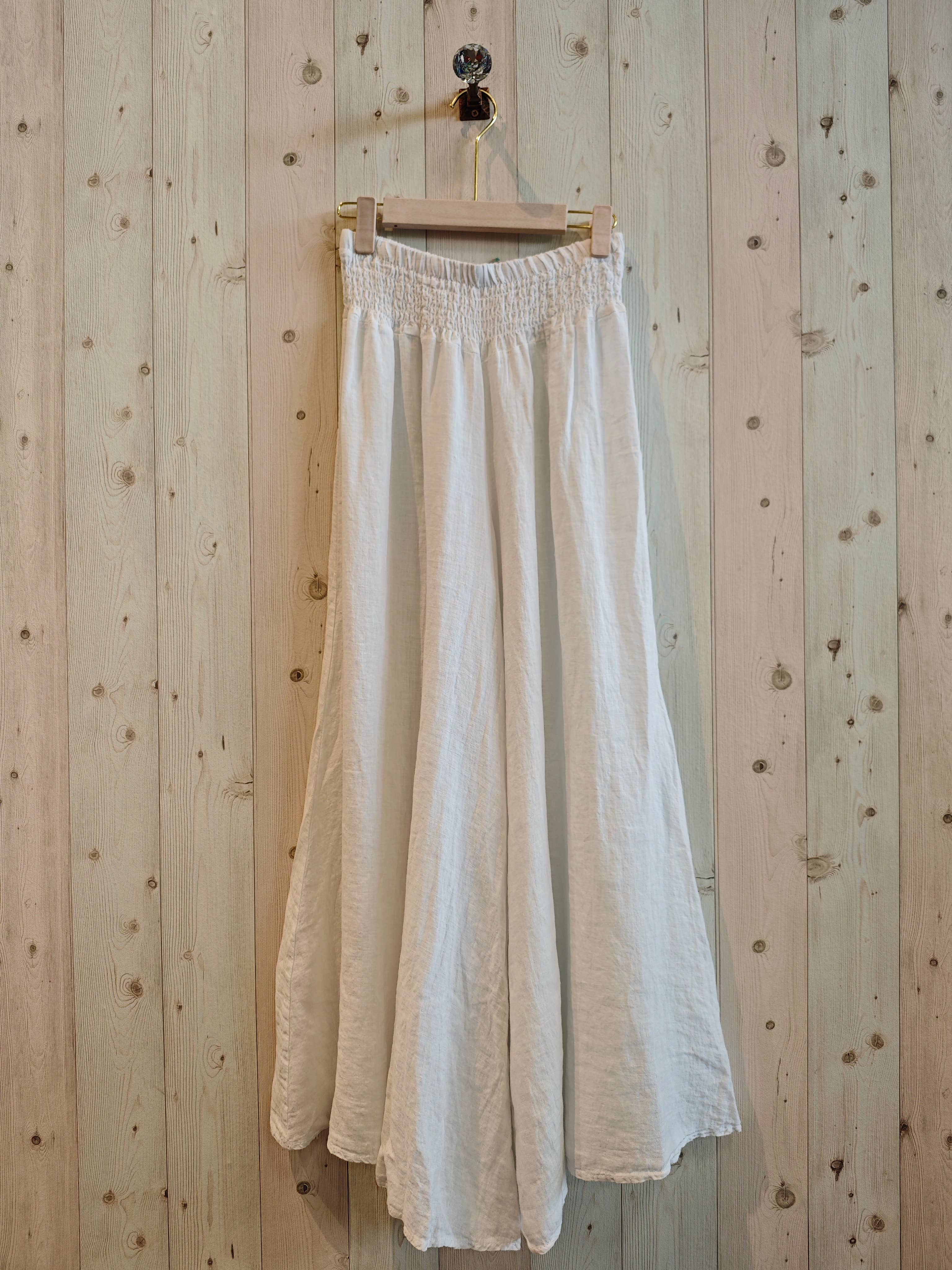 European Linen Wide Leg Pant with Elastic Waist 30201