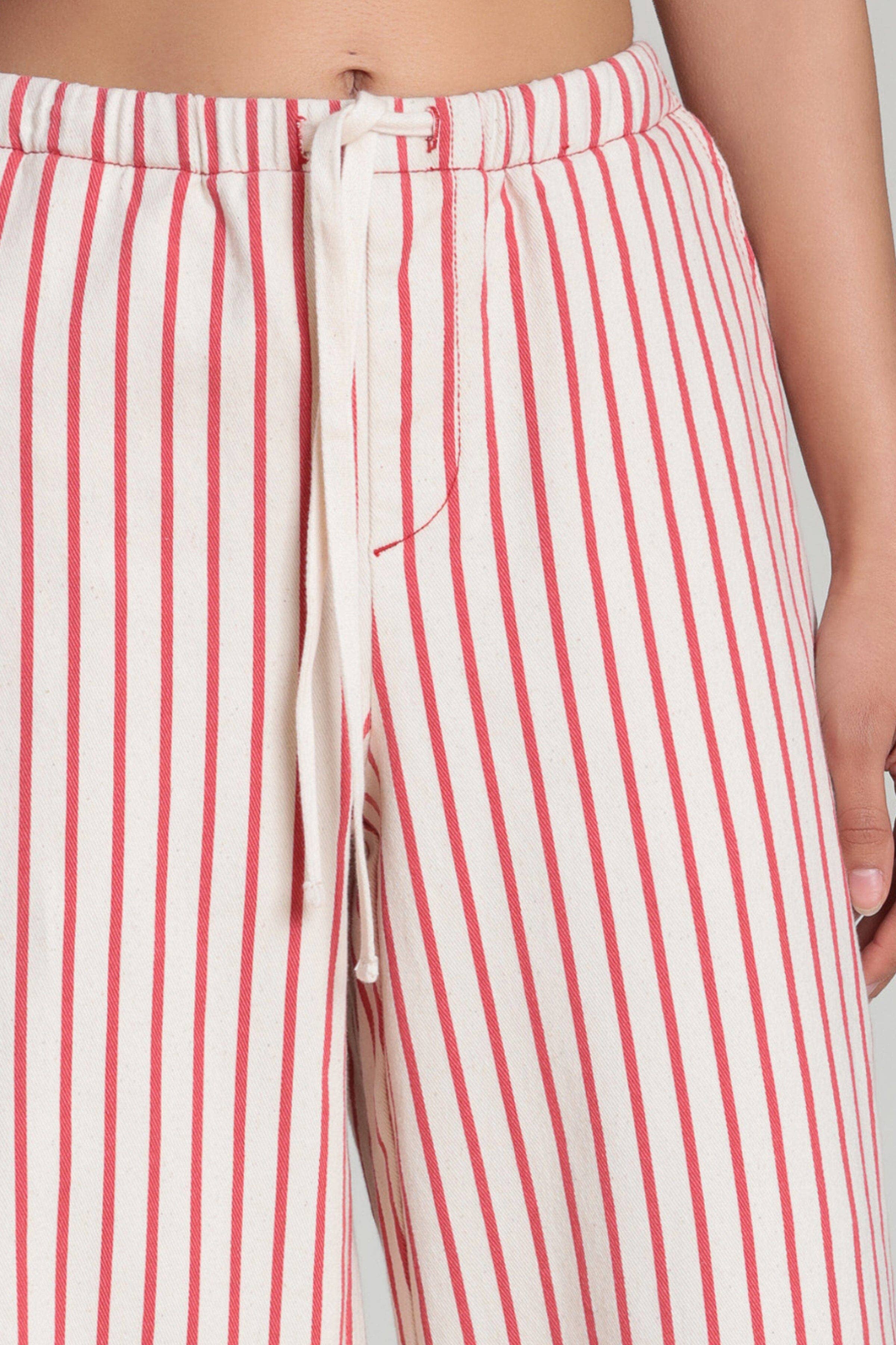 Avec Les Filles Striped Stretch Cotton Wide Leg Pants 86150