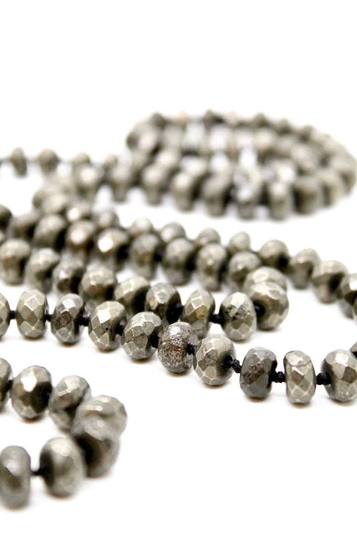 Lizou Hand-Knotted Long Faceted Pyrite Beaded Necklace #36