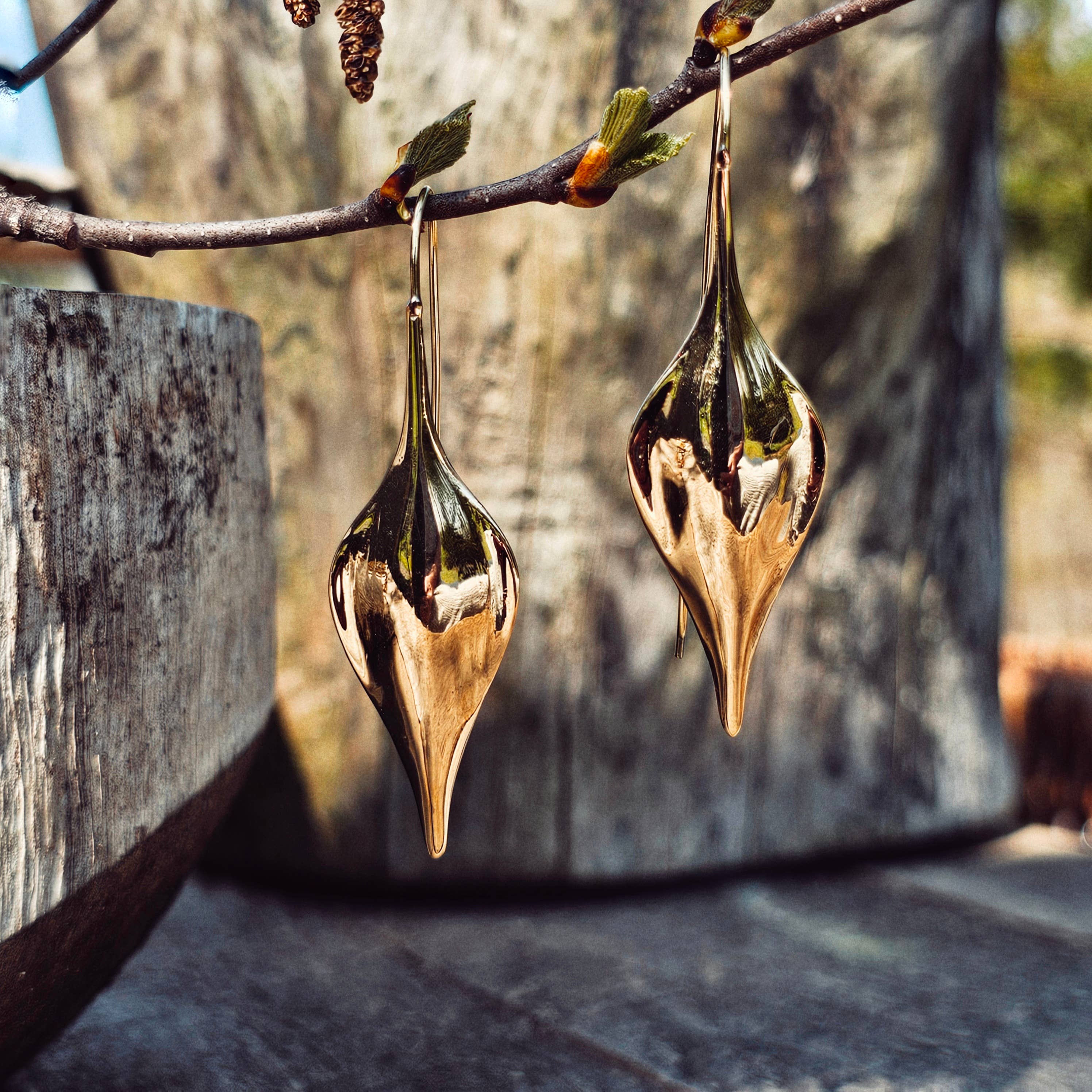 Bisjoux Brass Modern Leaf Earrings