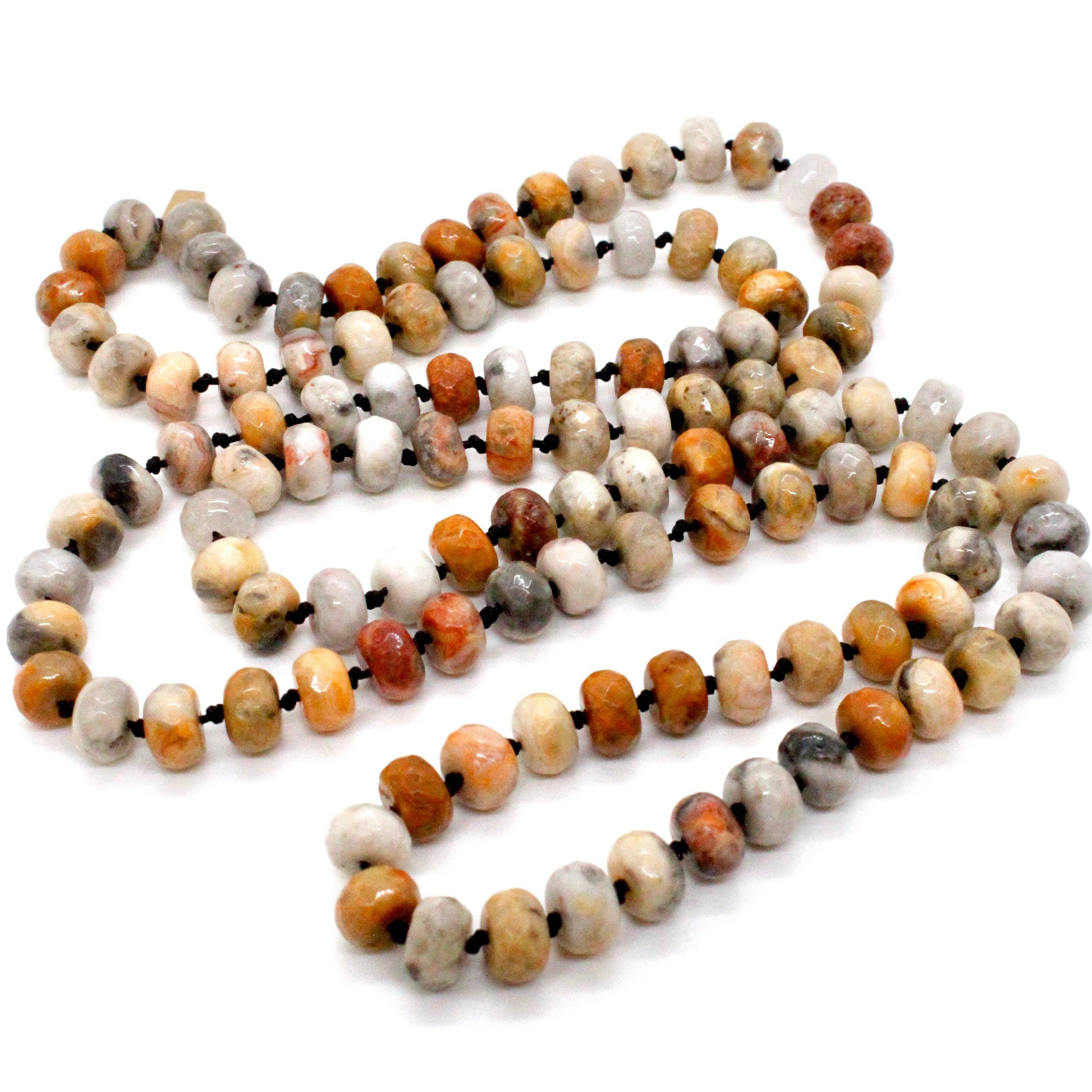 Lizou hand-Knotted Long Crazy Lace Agate Bead Necklace #29