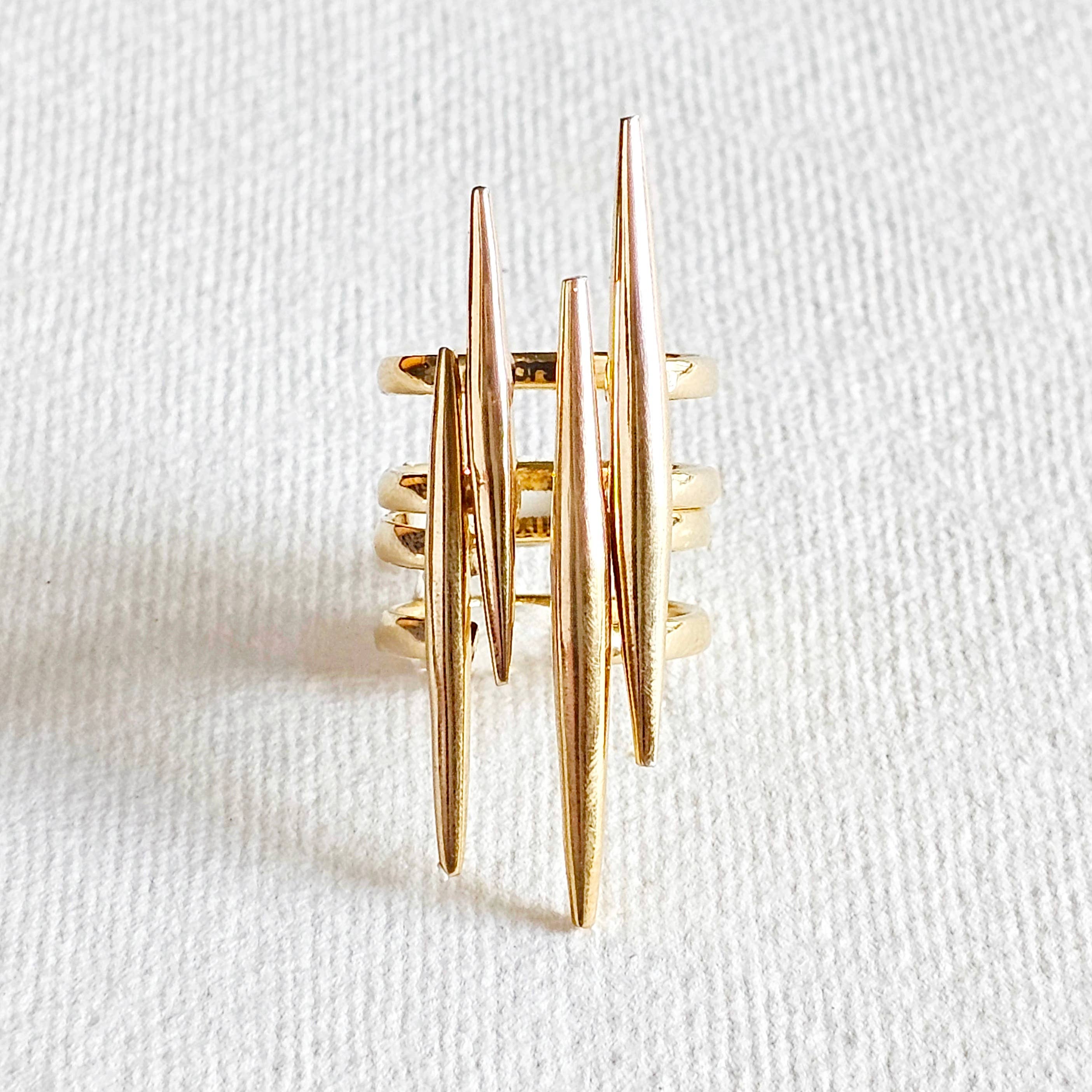 Bisjoux Solid Brass Double Spike Needle Adjustable Ring
