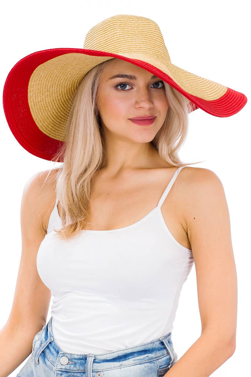 Thames Collection Packable Striped Trim Raffia Hat