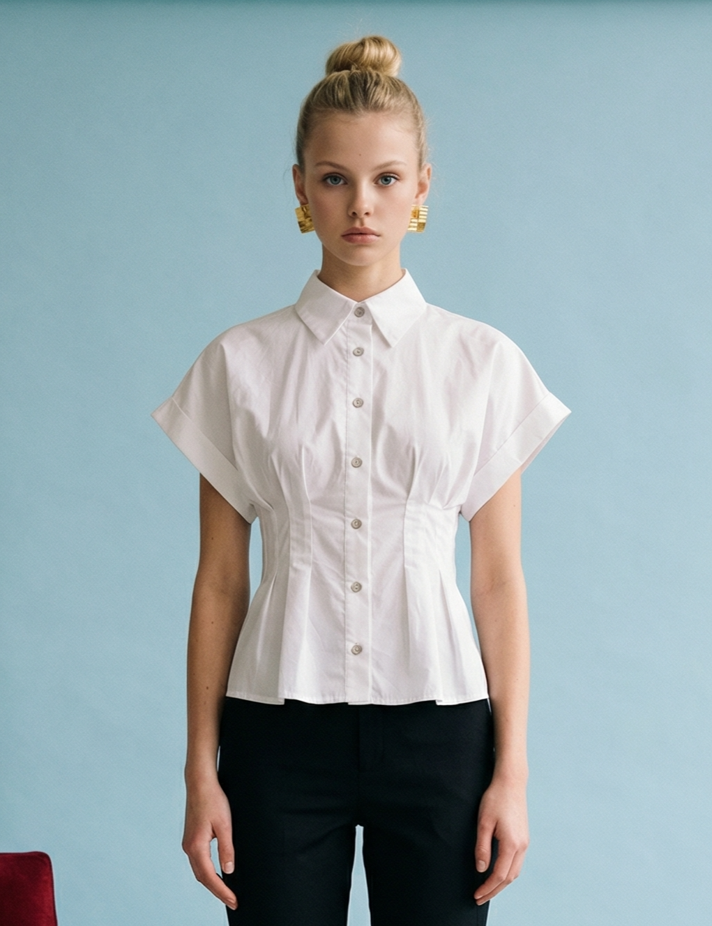 Heyson Waist-Defined Button-Up Short Sleeve Top SST5079