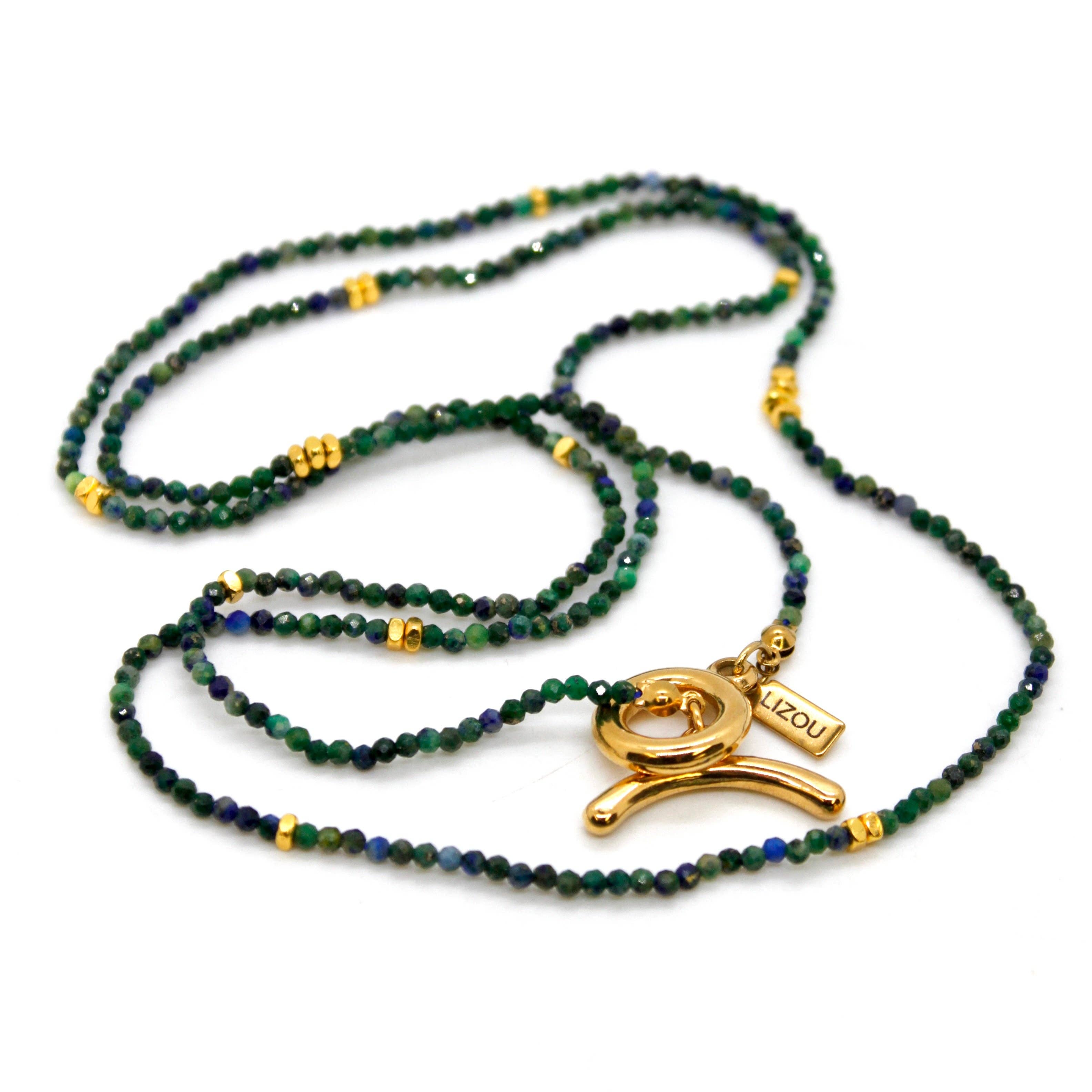 Lizou Long Phoenix Lapis Stone and Gold Luxury Necklace #19
