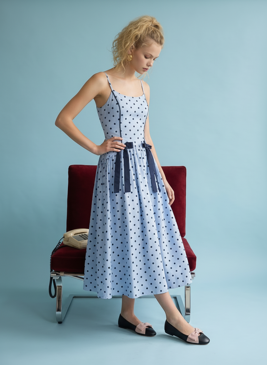 Heyson Polka Dot Midi Dress with Bow Details JOD1115