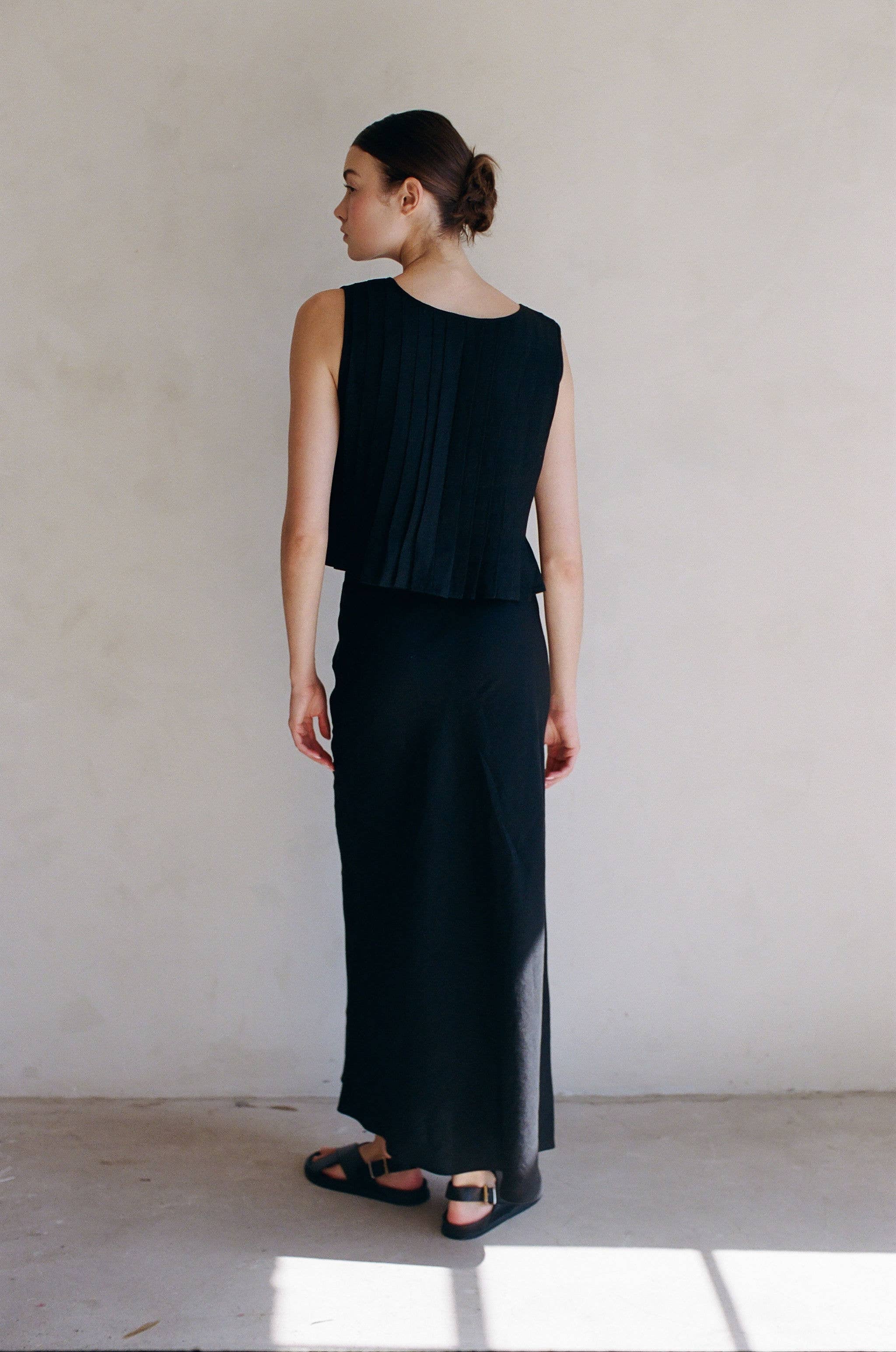 a.ren Woven Elastic Waist Long Linen Skirt AR1145