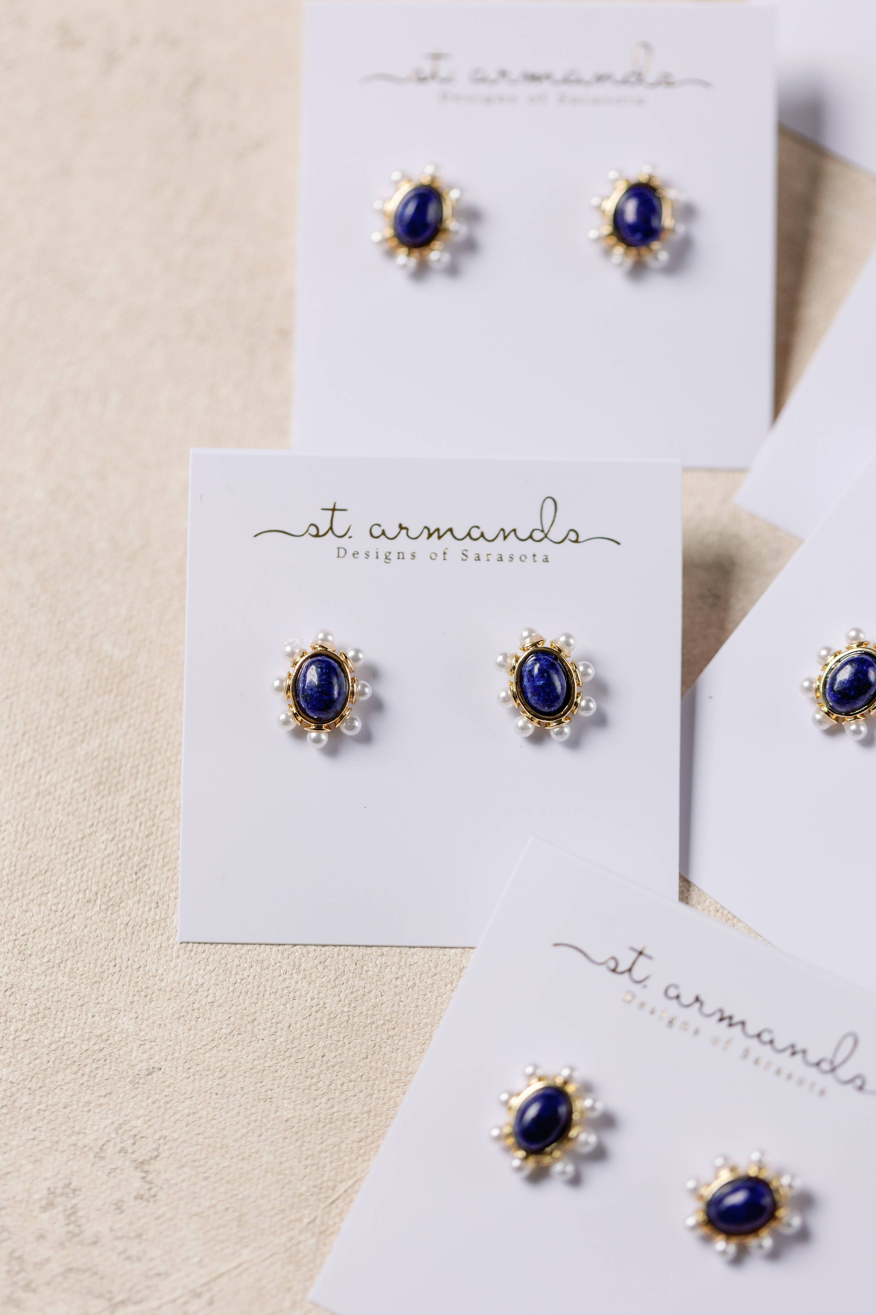 St Armands Blue Lapis and Pearl Oval Stud Earrings SAD312