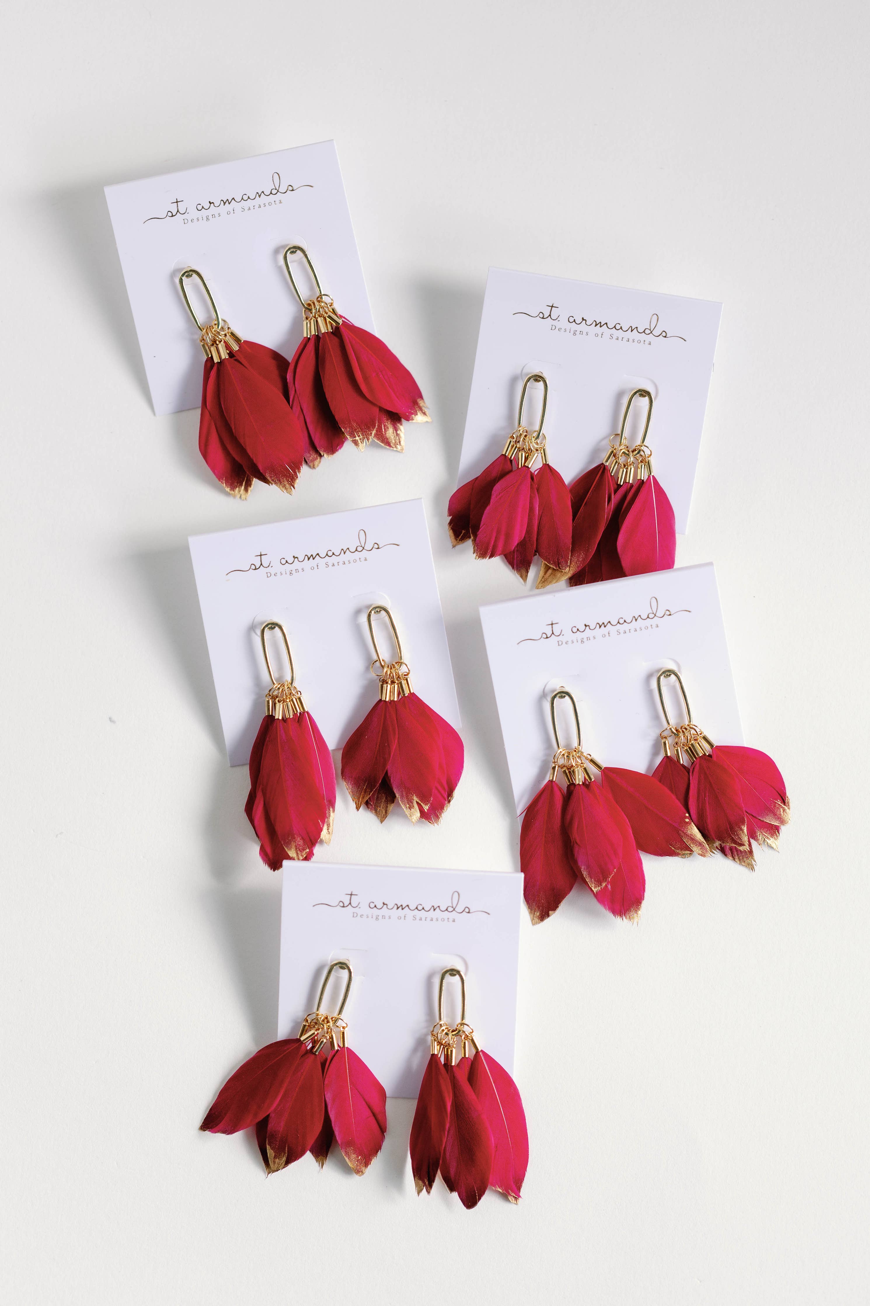 St. Armands Garnet Gold Dipped Feather Statement Earrings