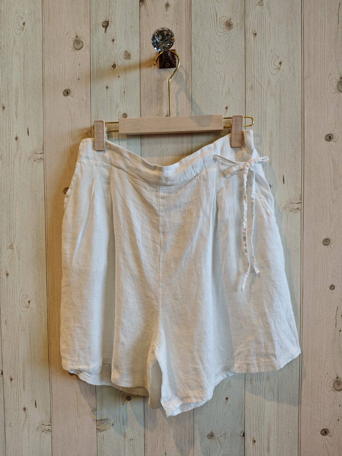 European Linen Elastic Waist Short with Side Bow 17763