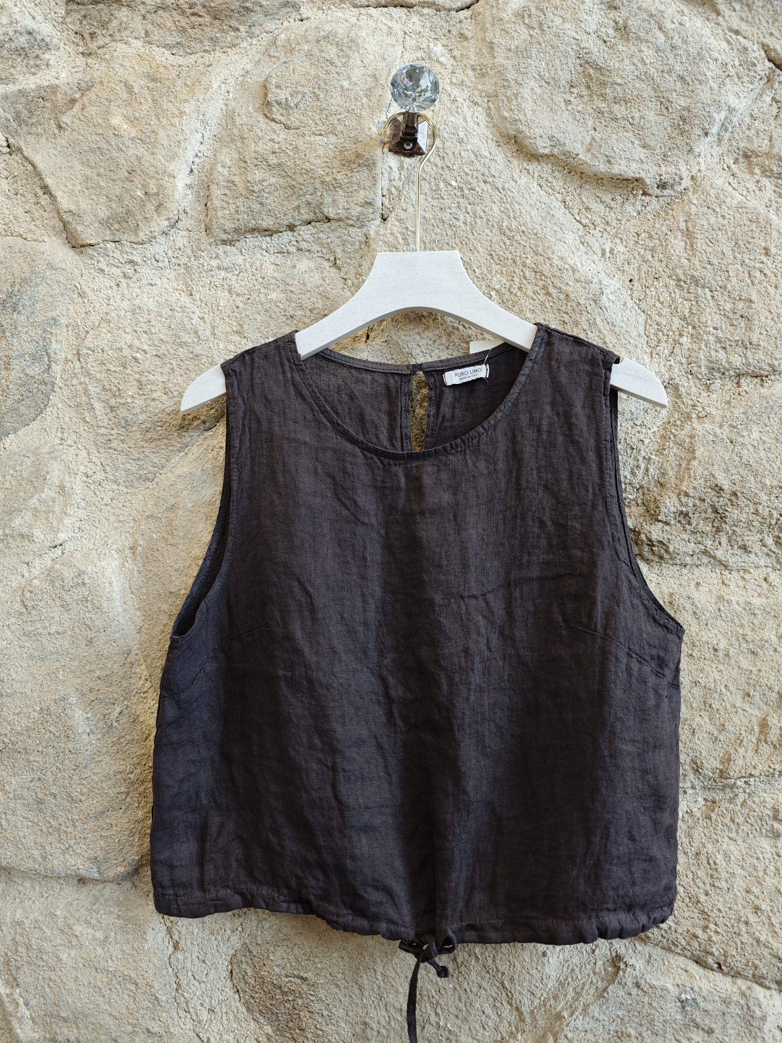 European Linen Sleeveless Drawstring Top 74019
