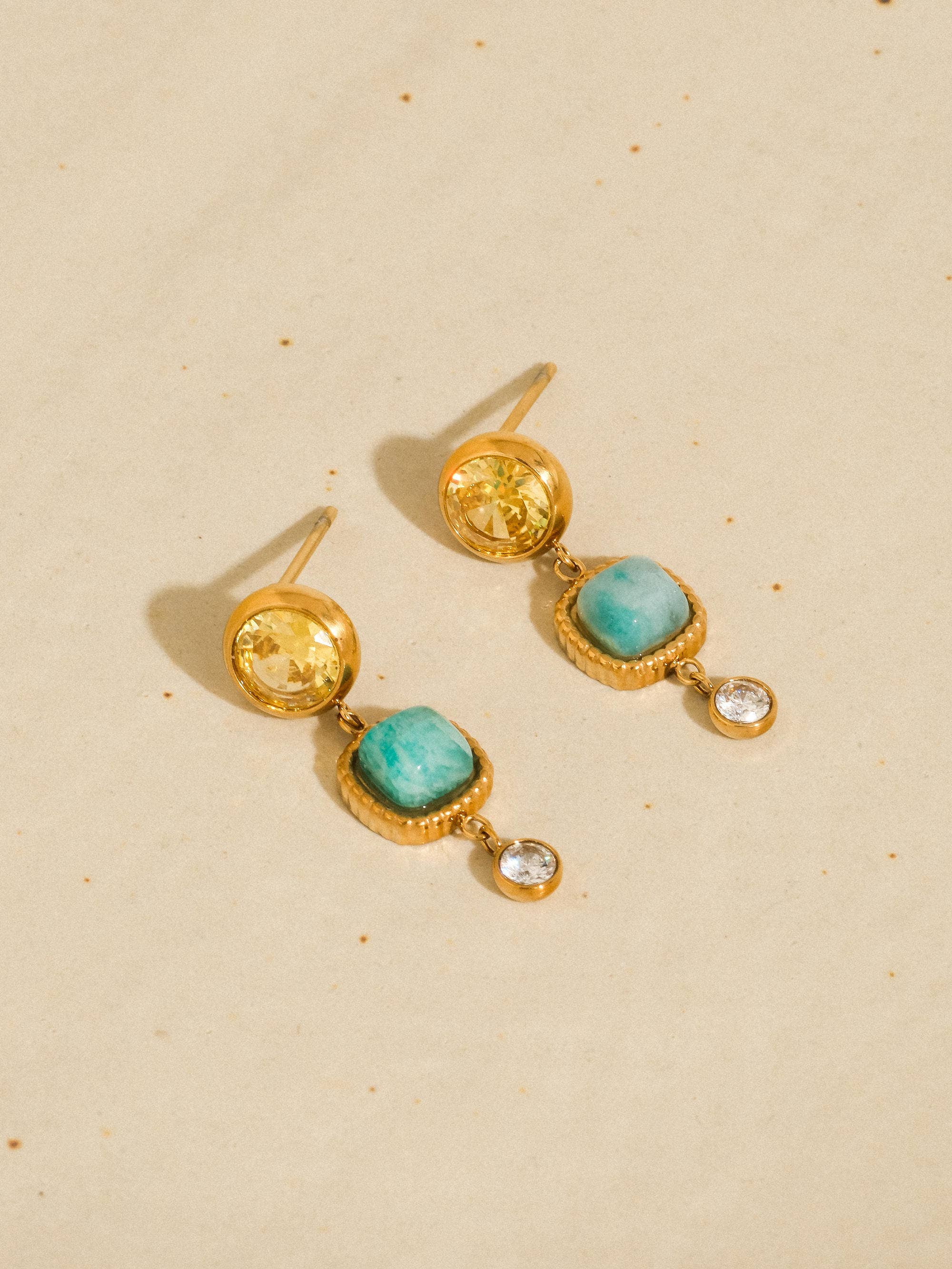 Flânerie Liberté 18K Gold Non-Tarnish Green Stone Drop Earrings