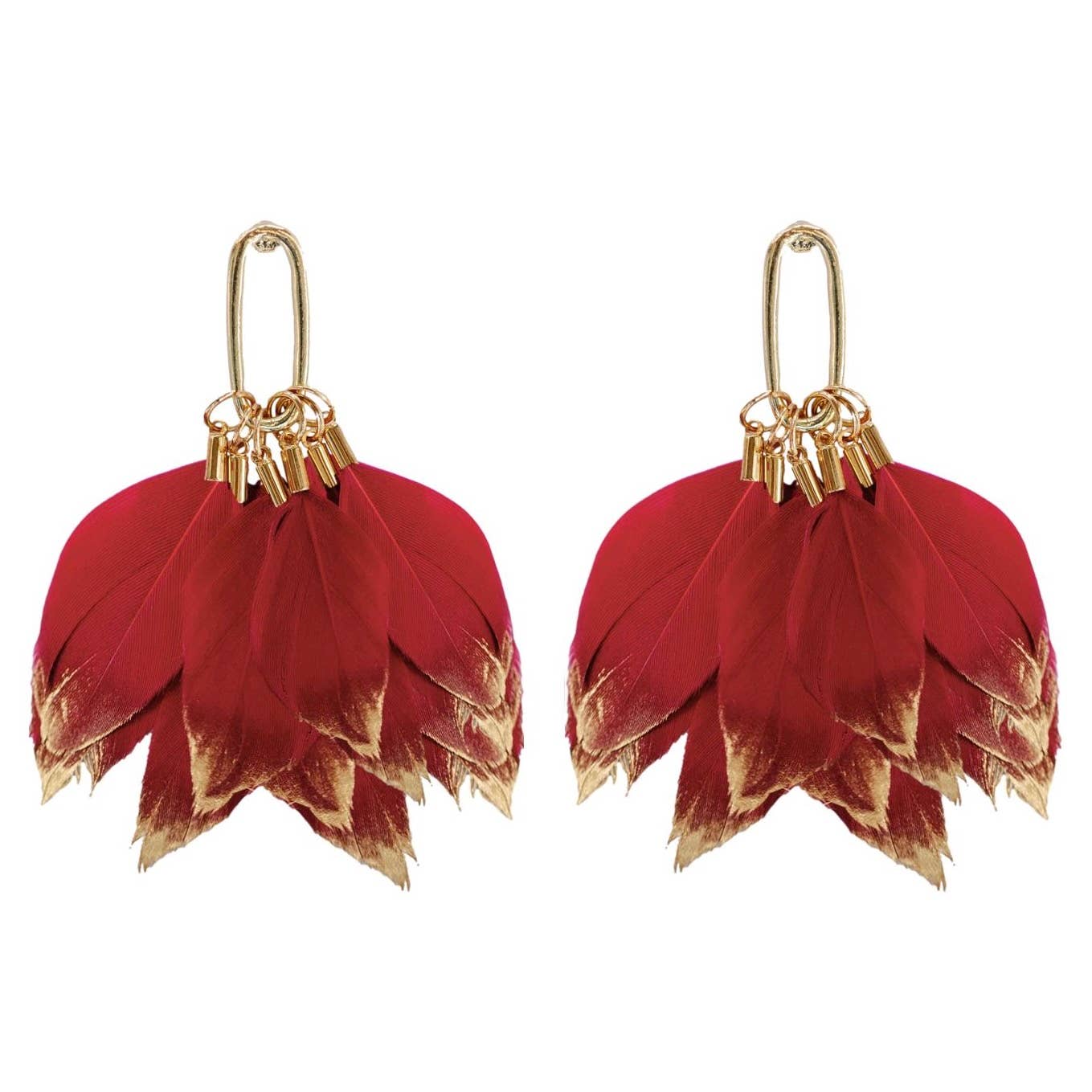 St. Armands Garnet Gold Dipped Feather Statement Earrings