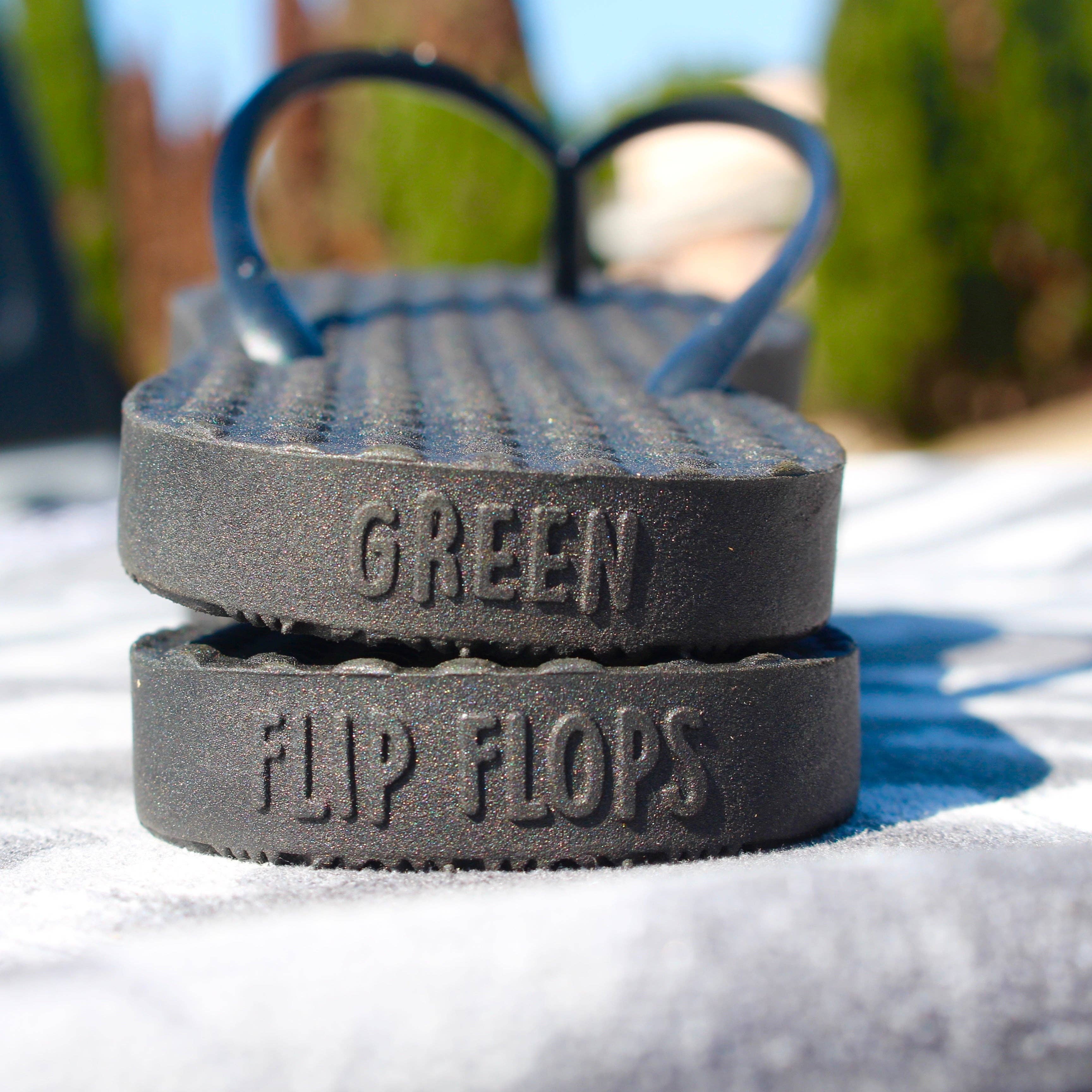 Green Sustainable Flip Flops Recycled Black with Recycled Black Straps