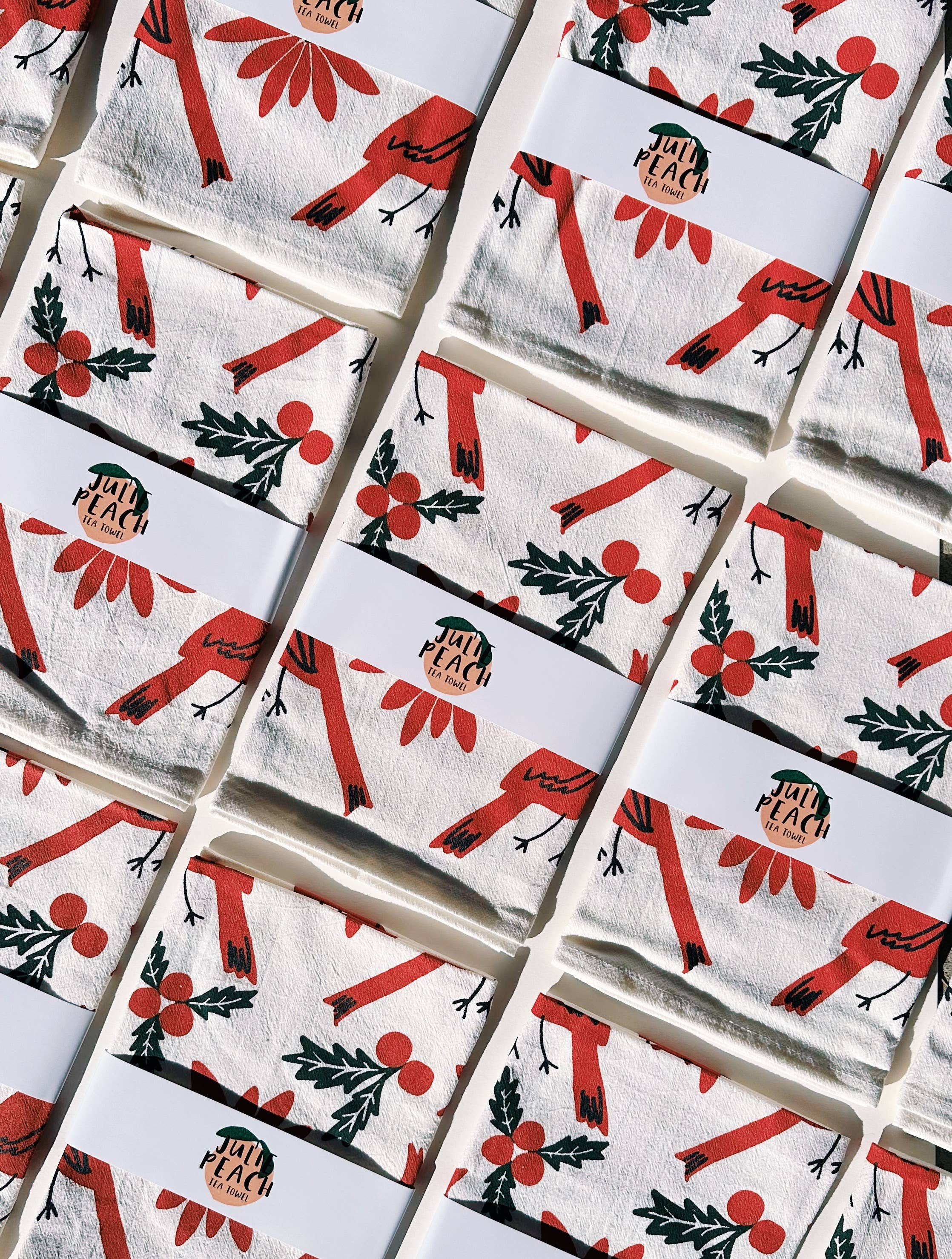 Julie Peach Cardinals & Botanic Cotton Tea Towel