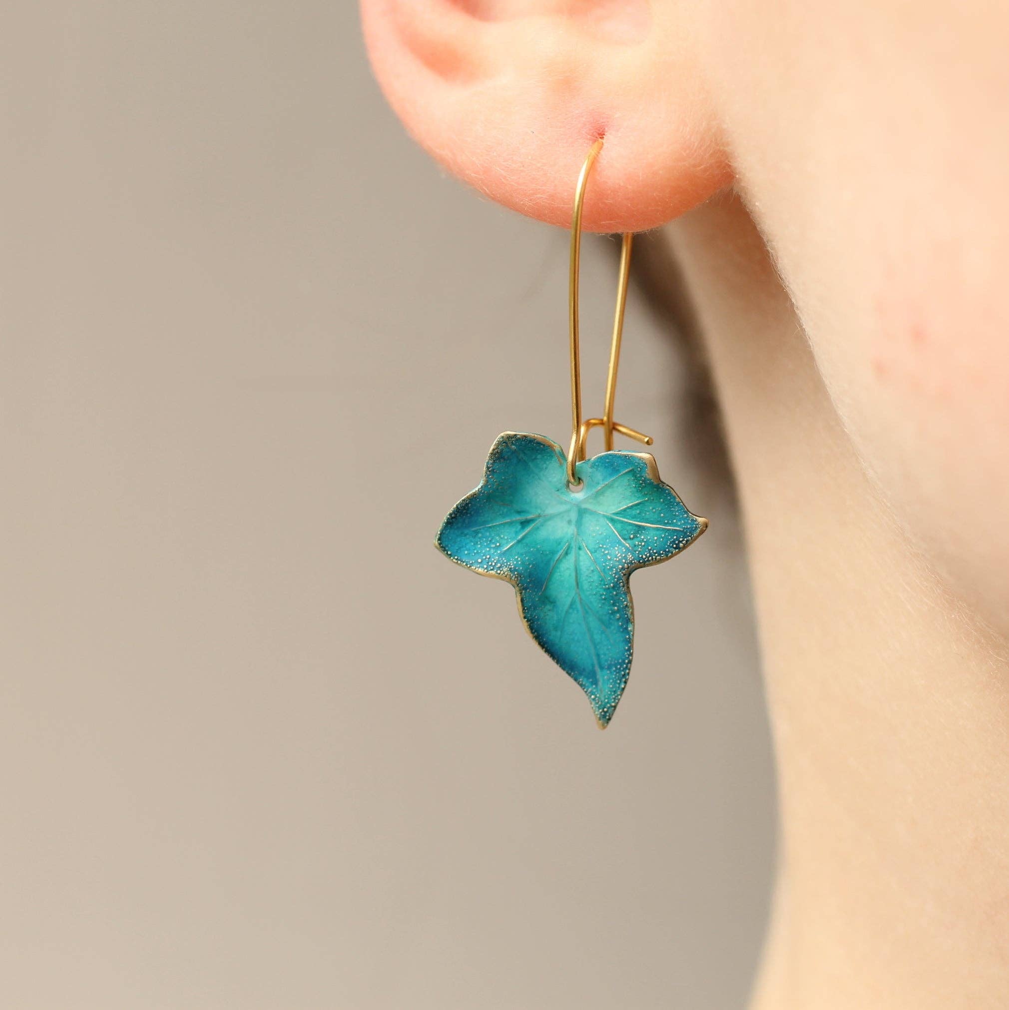 Silk Purse, Sow’s Ear Peacock Ivy Leaf Earrings