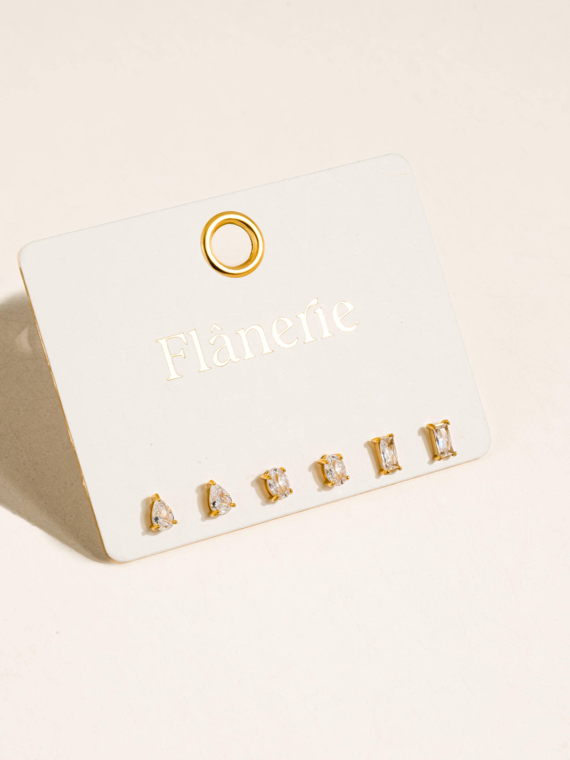 Flânerie Pureté 18K Gold Non-Tarnish Pear & Oval CZ Stud Earrings Set