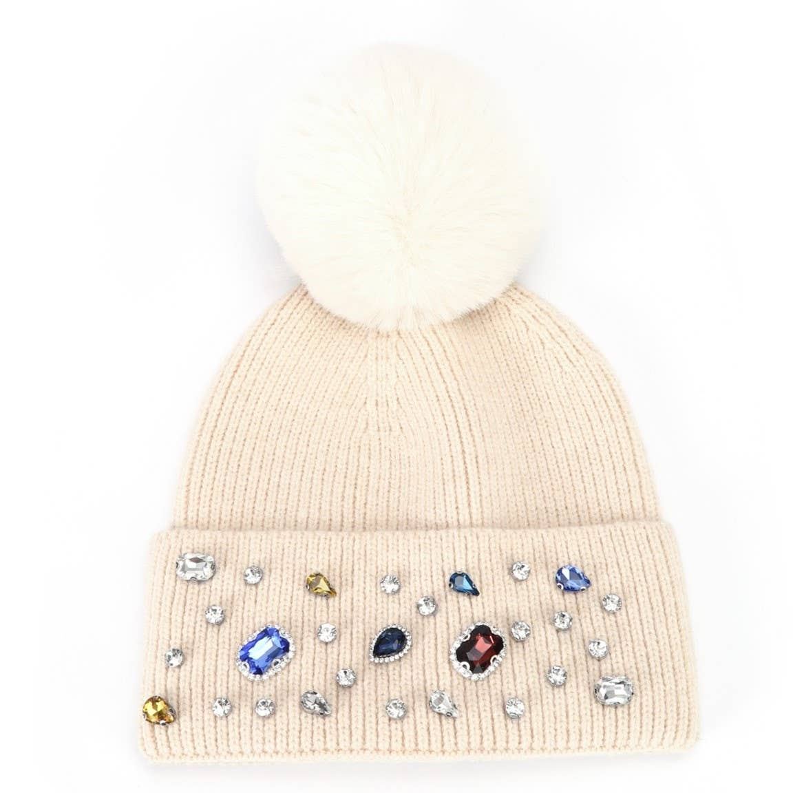 Thames Collection Gemstone Embellished Hat with Pom