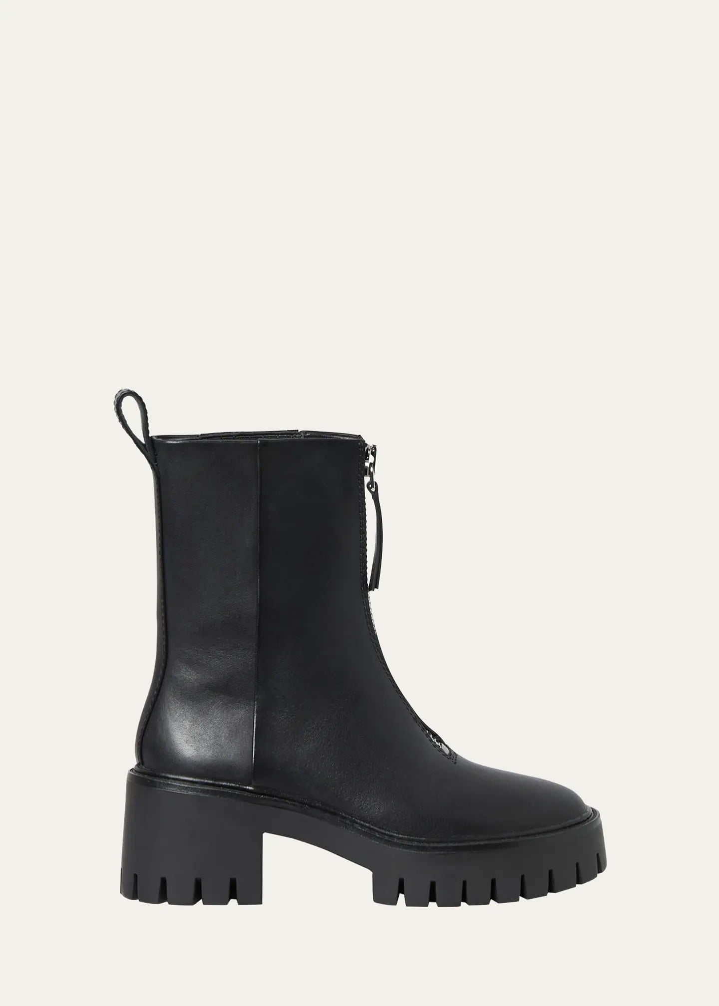 Loeffler Randall Trixie Black Leather Zip-Front Ankle Boot