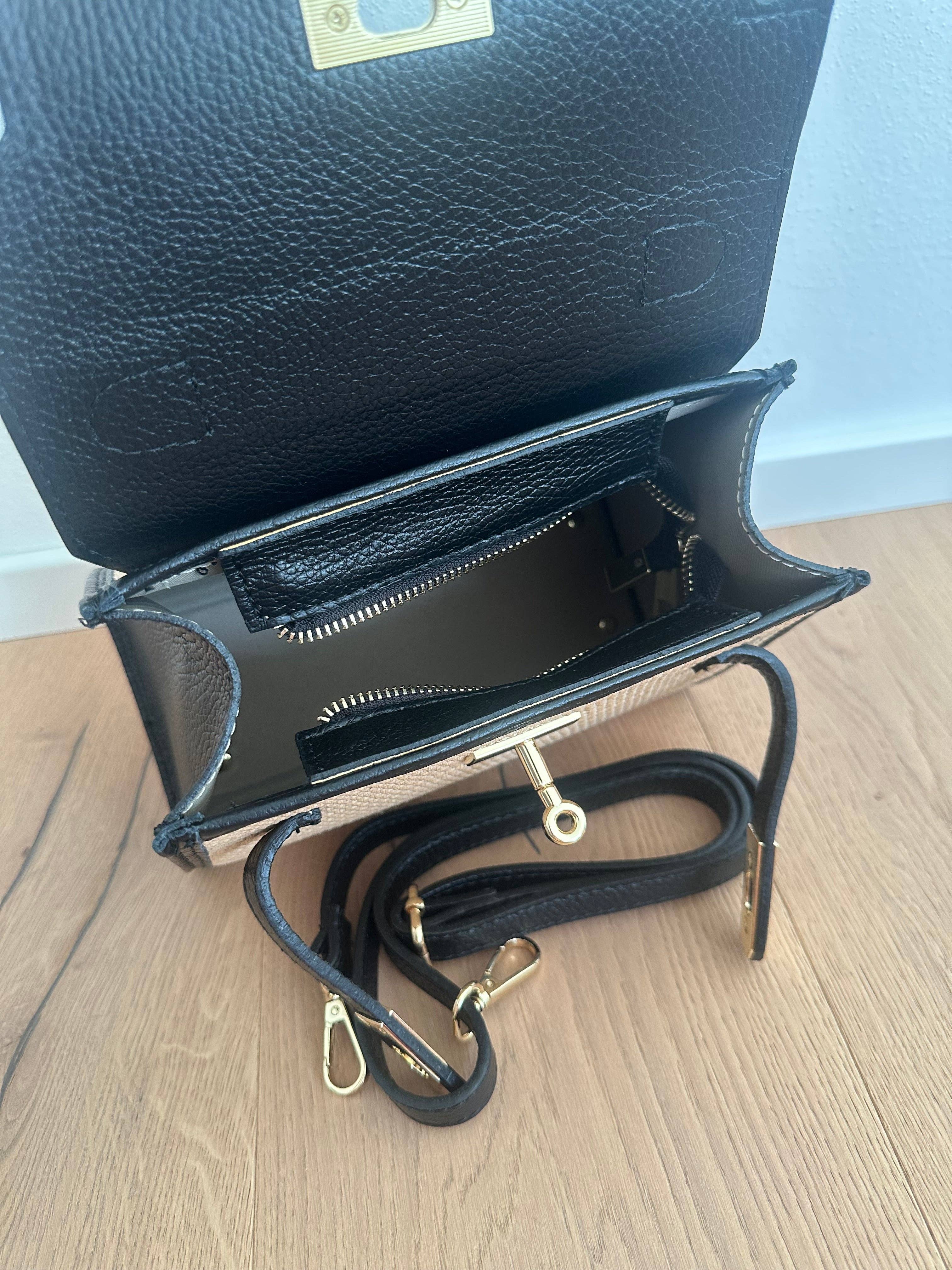 Italian Leather Collection Raffia + Leather Top Handle Bag
