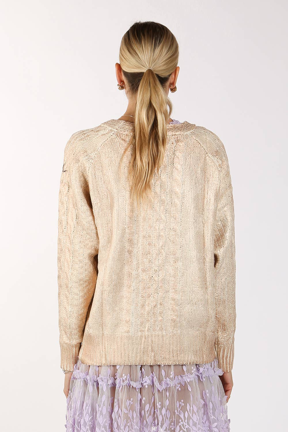 Beulah Metallic Coated Knit Cardigan Sweater MM4013