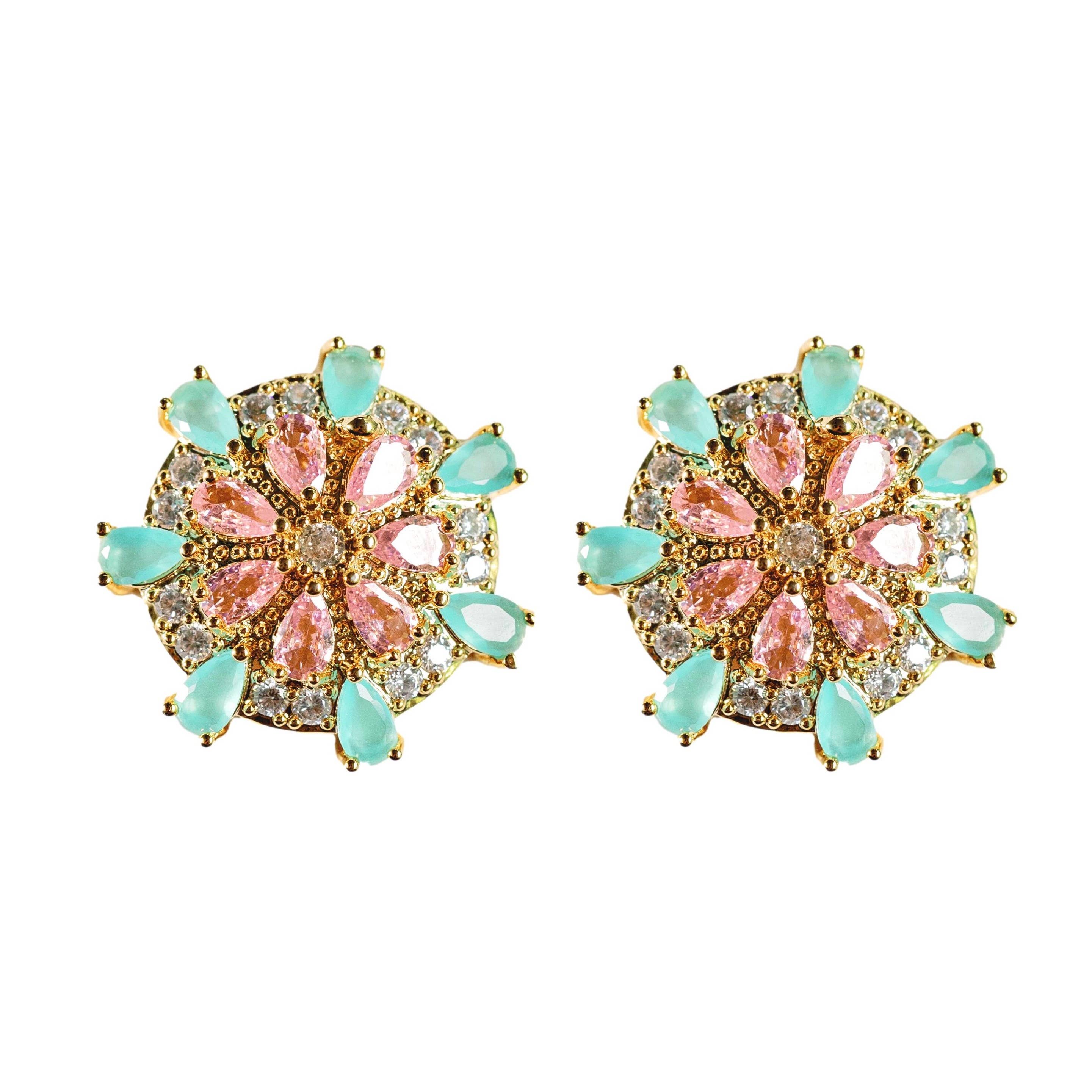 St. Armands Pink and Turquoise Sparkling Sand Dollar Stud Earrings SAD344