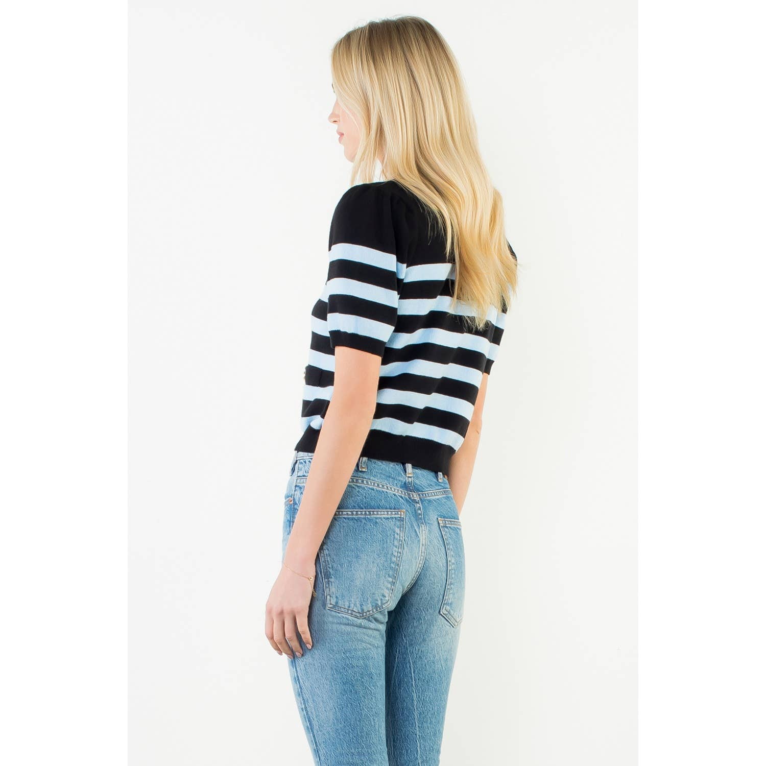 THML Short Sleeve Striped Knit Top