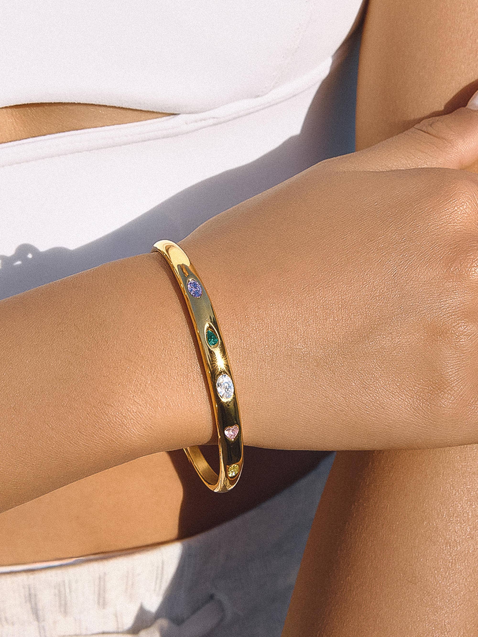 Flânerie Juneau 18K Gold Non-Tarnish Multicolor CZ Bangle