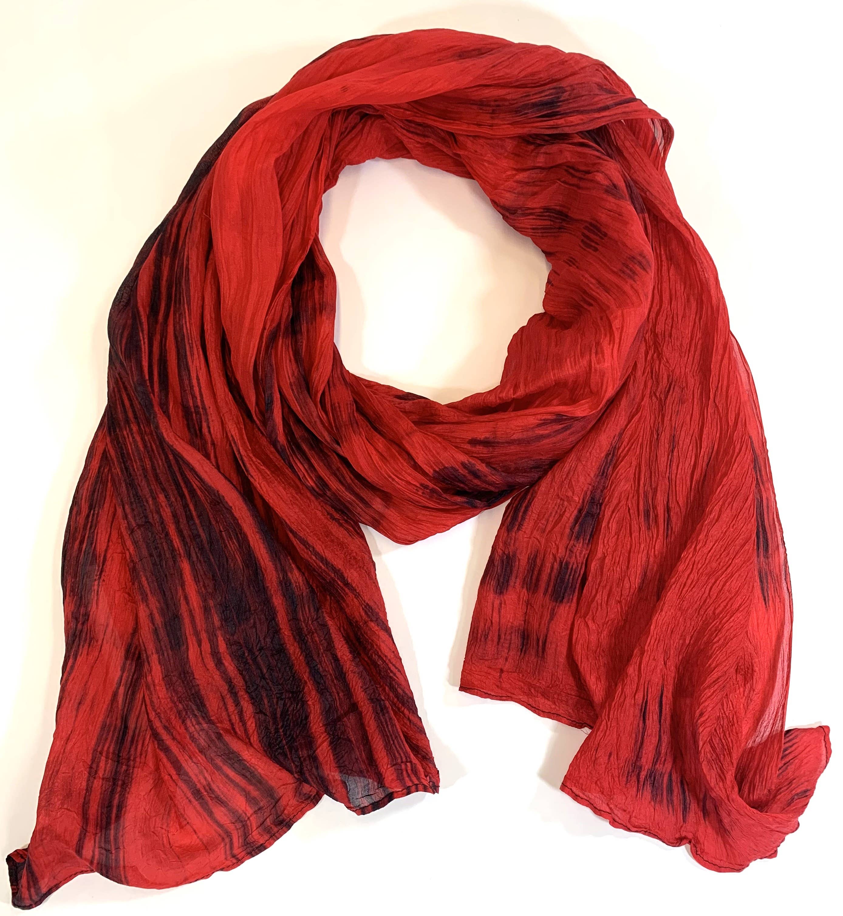 Lua Watercolor Silk Scarf in Crimson/Black