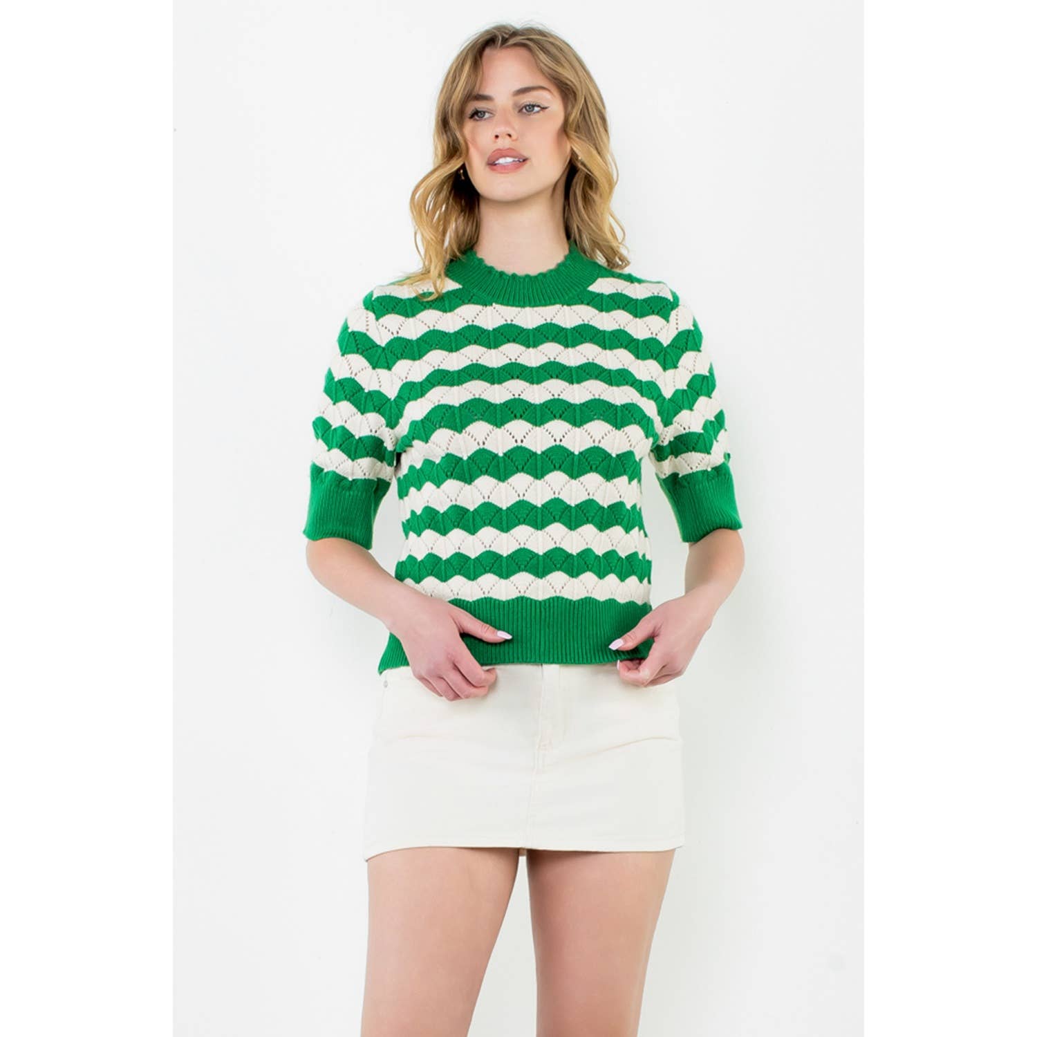 THML Short Sleeve Pattern Knit Top