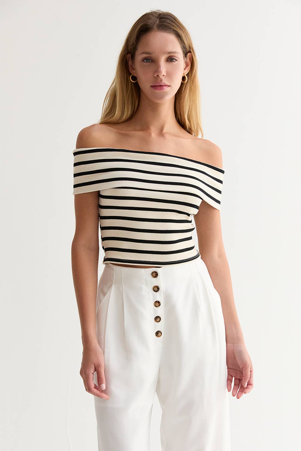 Crescent Kerry Striped Off-Shoulder Knit Top