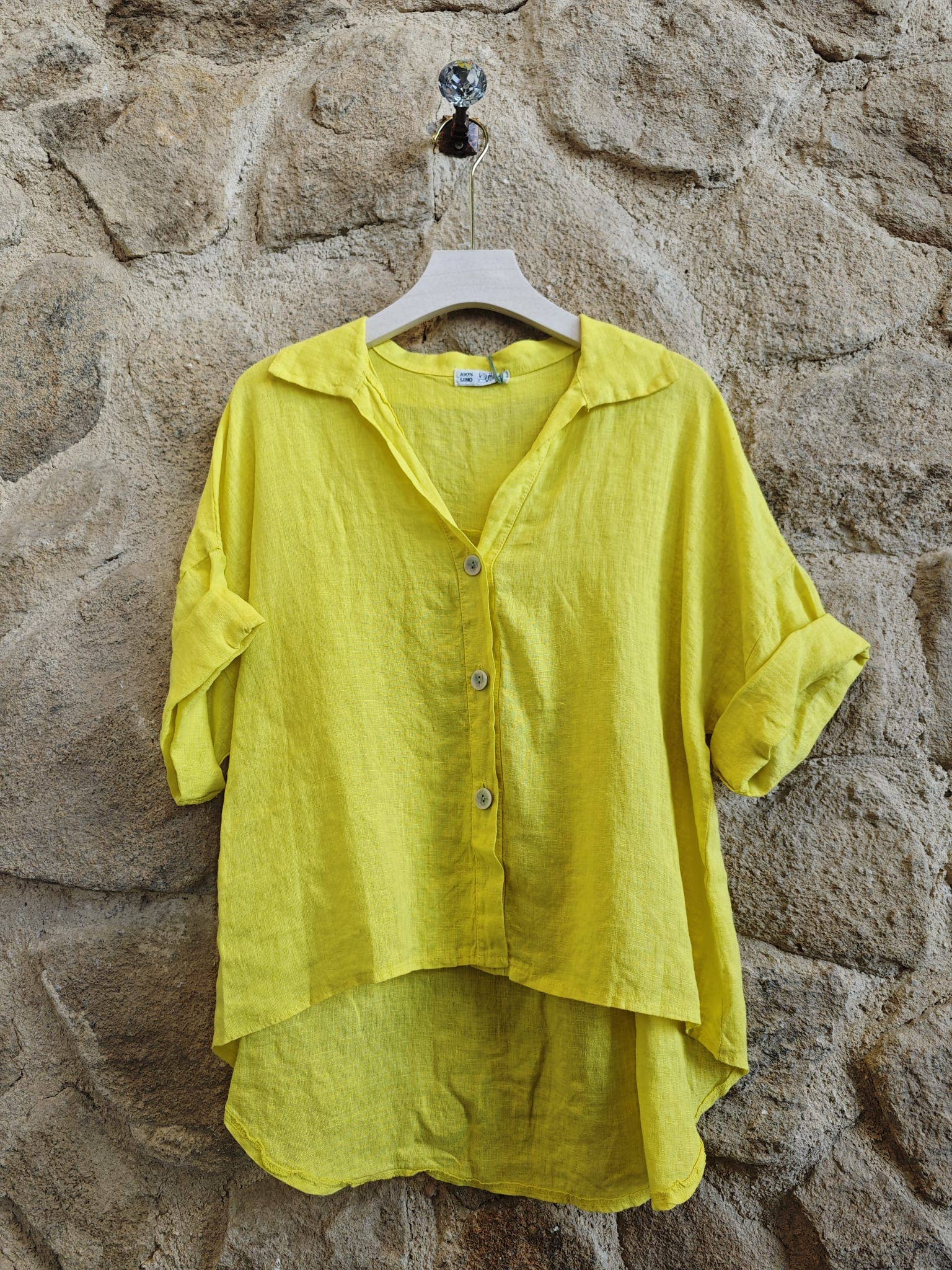 European Linen Short Sleeve Button Up T-shirt 83737