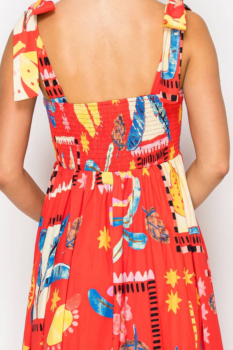 LoveWednesday Retro Red Tropical Maxi Dress