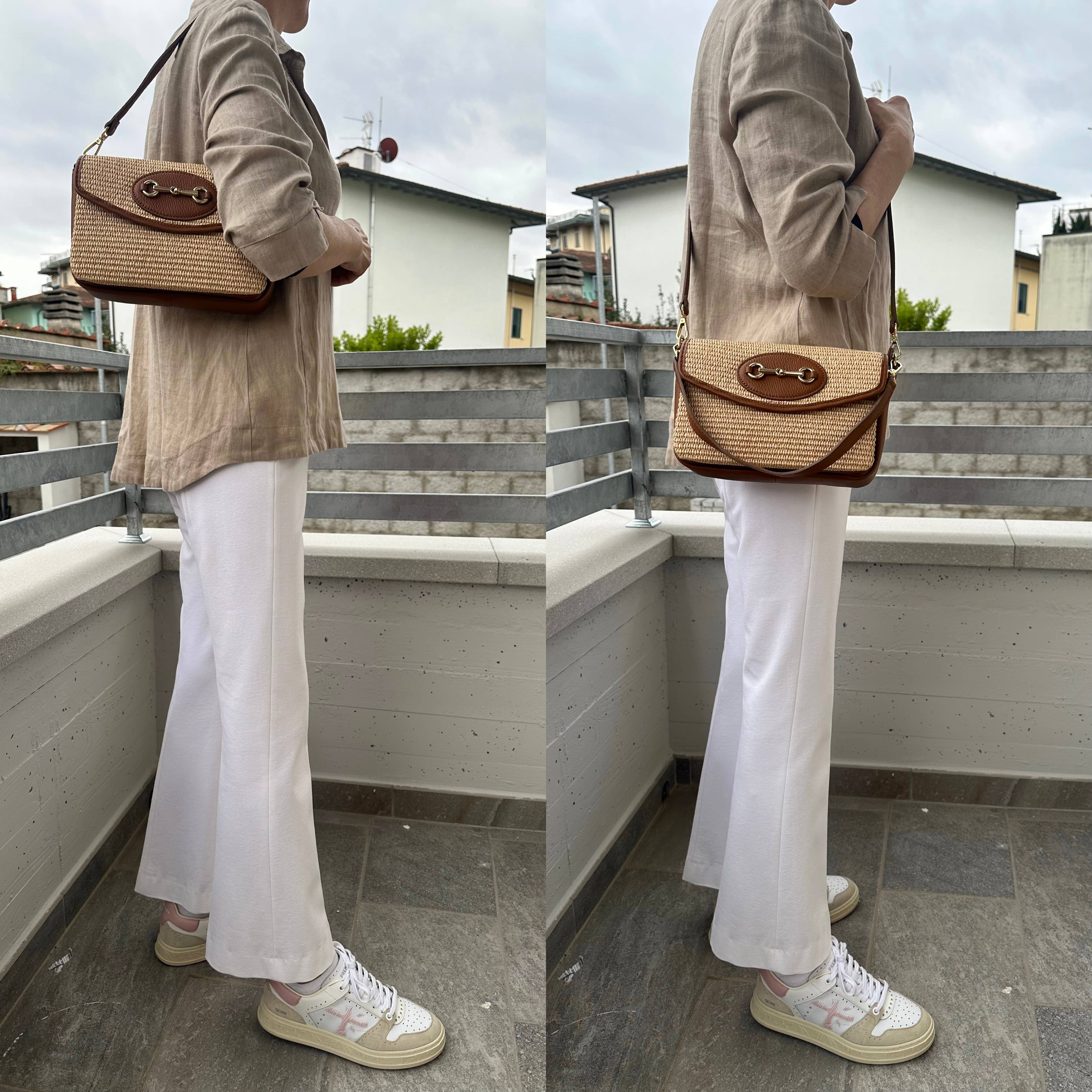 Italian Leather Collection Jess Raffia Cross Body Bag