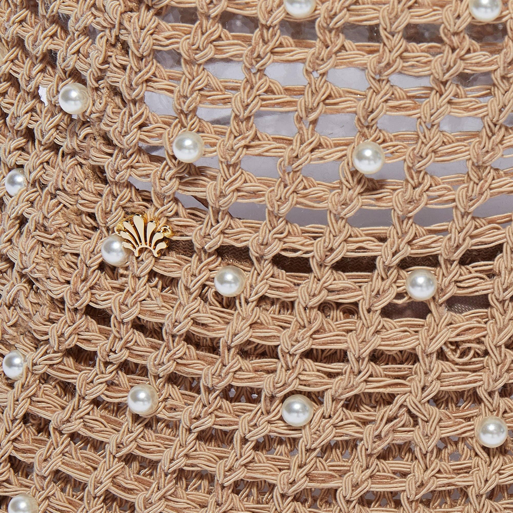 Lele Sadoughi Natural Open Weave Pearl Bucket Hat